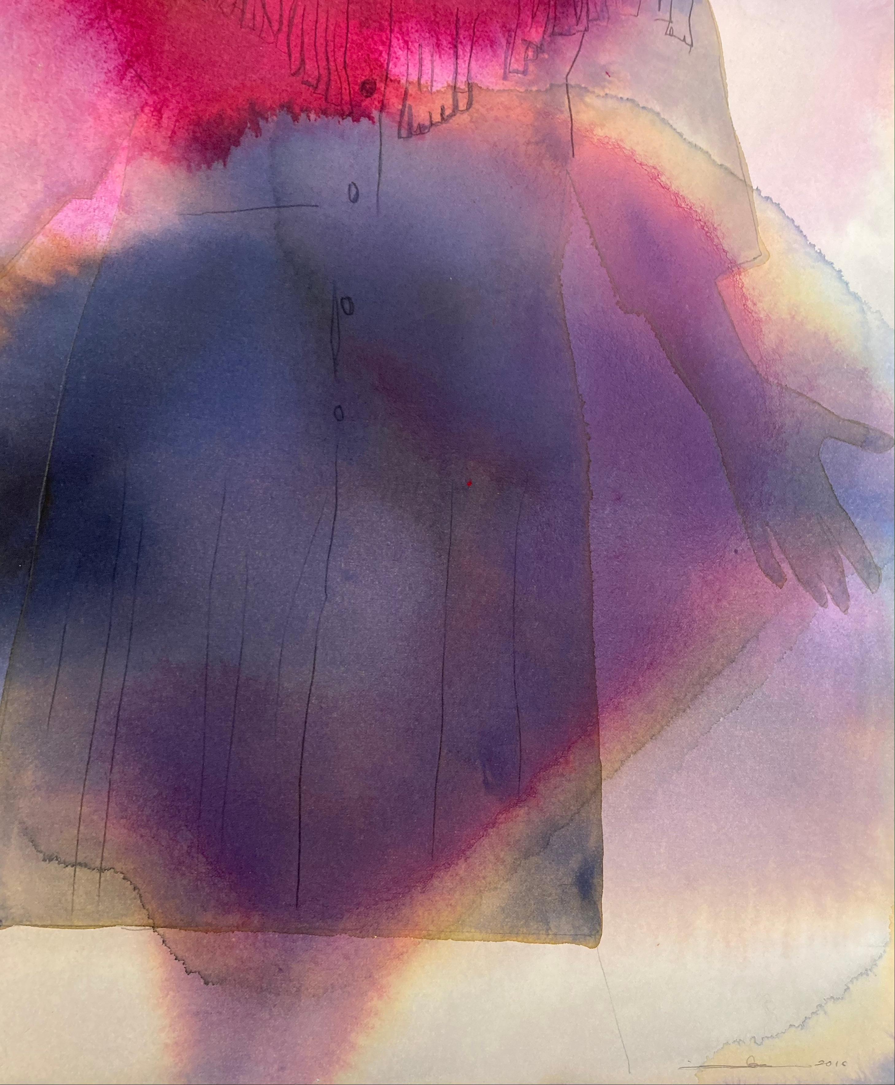 Untitled, Western Female Figure, Woman Portrait, Bright Pink, Violet, Lilac Blue For Sale 1