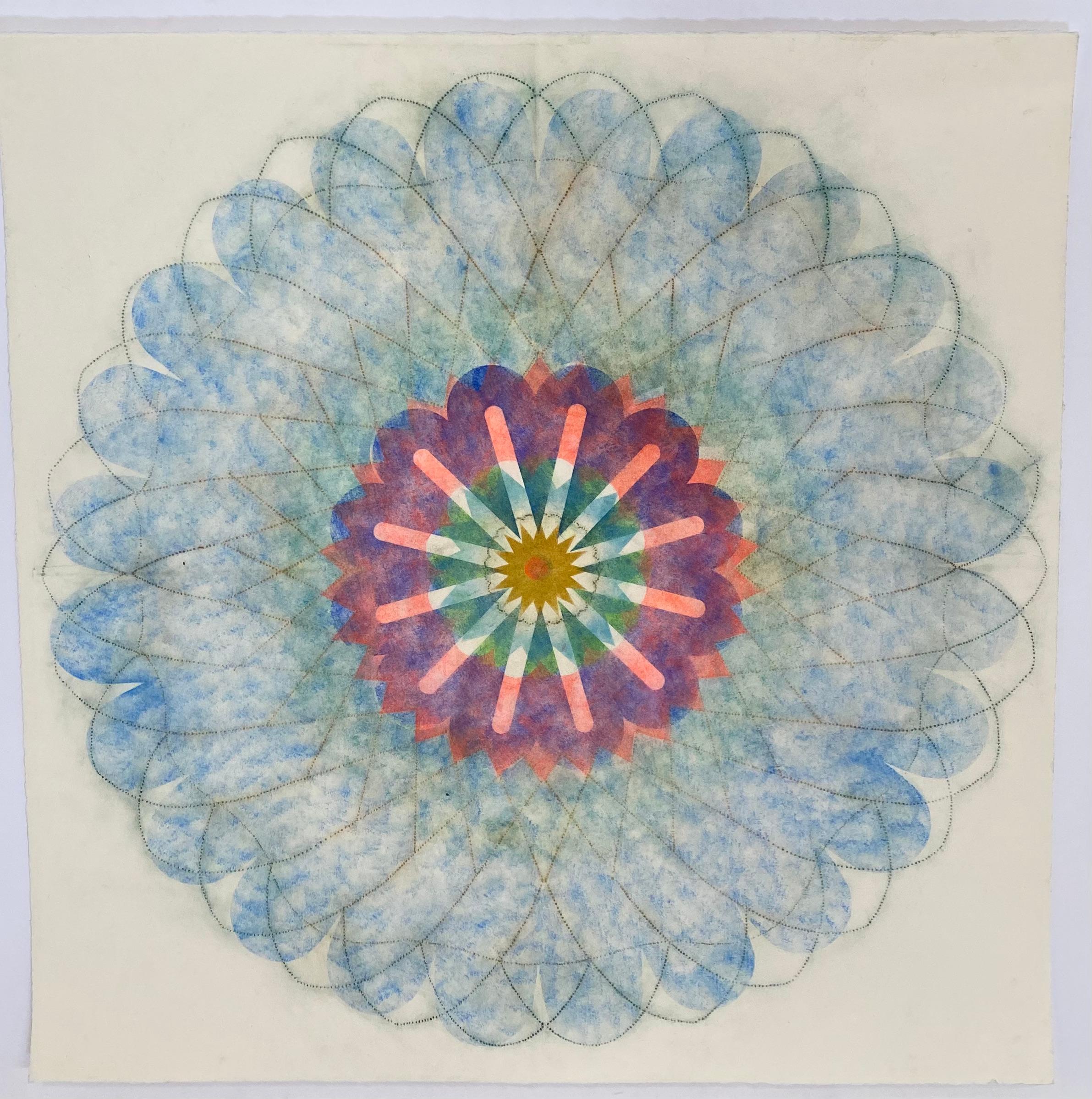 Primavera Pop Zero Three, Geometric Flower Mandala, Blue, Bright Pink, Yellow - Art by Mary Judge