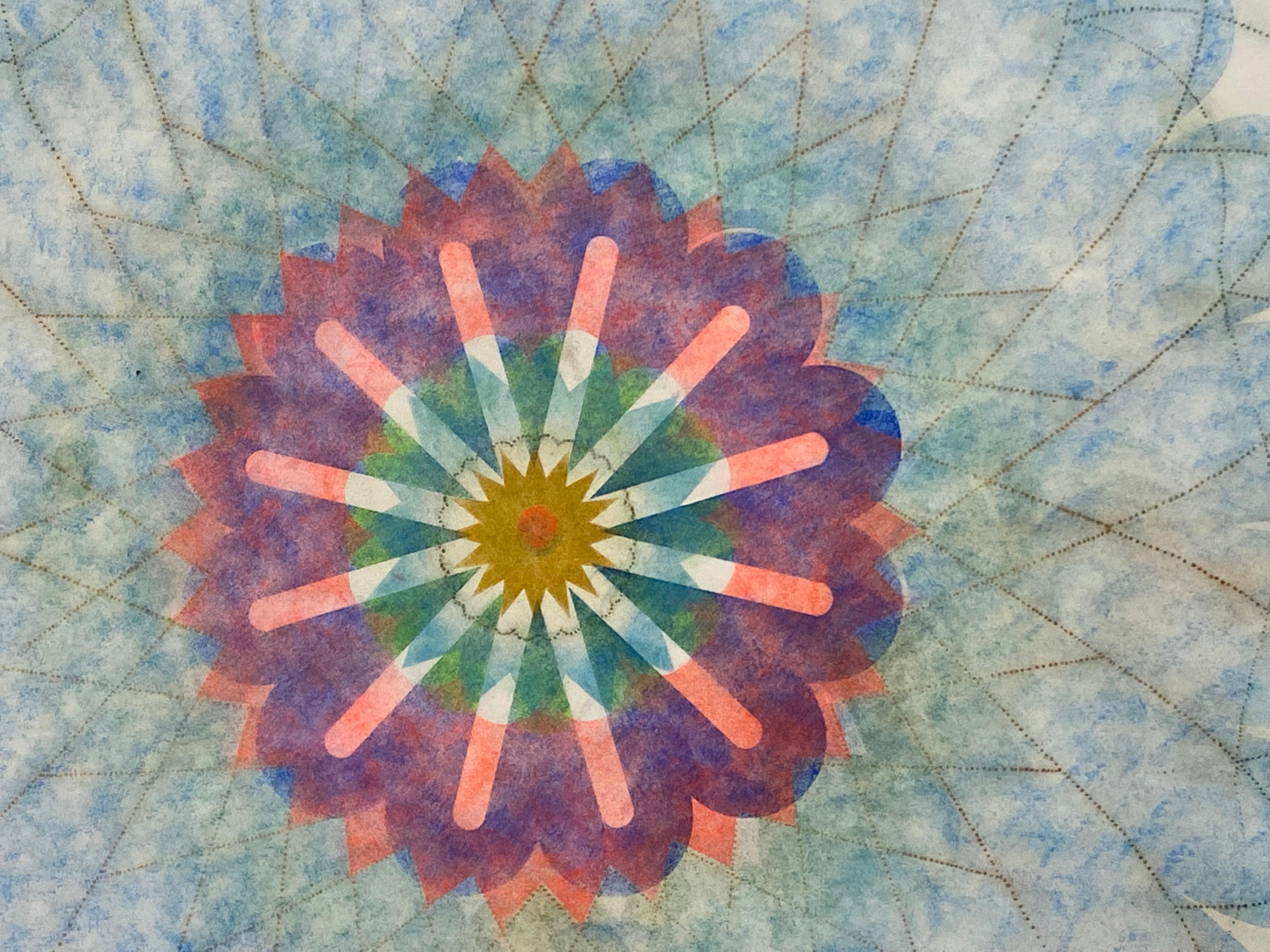 Primavera Pop Zero Three, Geometric Flower Mandala, Blue, Bright Pink, Yellow 1