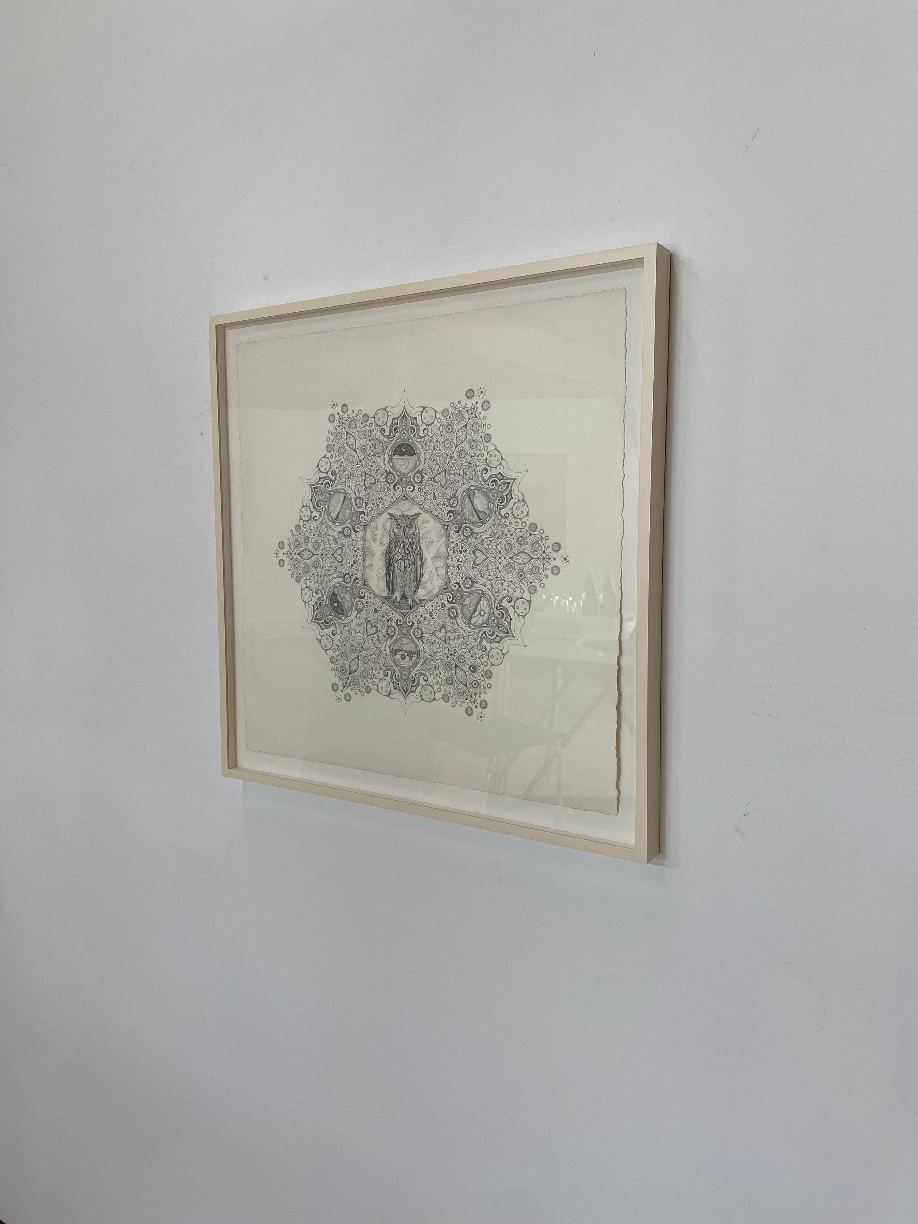 Snowflakes 84 Forester, Mandala Pencil Drawing, Owl, Cosmic Imagery, Landscapes - Art by Michiyo Ihara