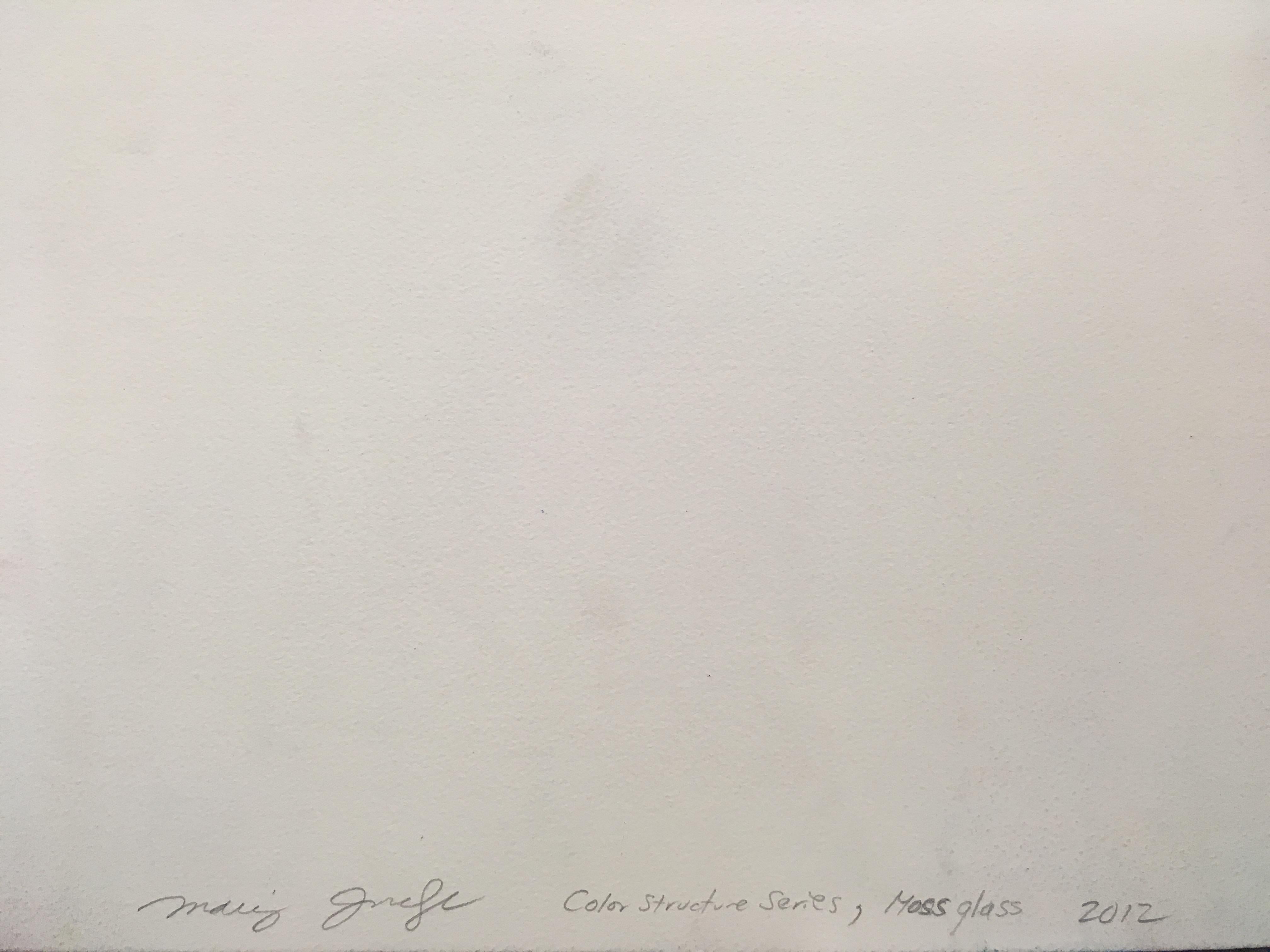 Color Structure Series Moss Glass, Geometric Drawing, Olive Green Teal, Yellow - Beige Abstract Drawing by Mary Judge