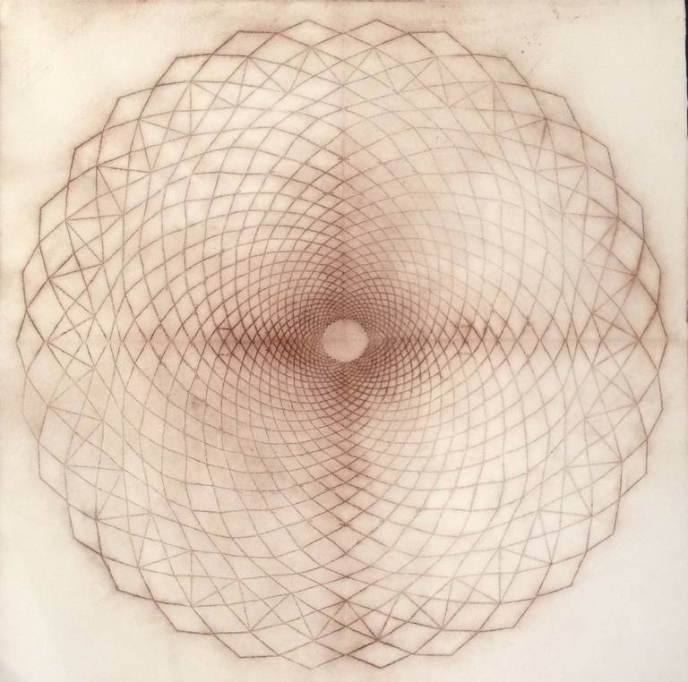 Mary Judge Abstract Drawing - Circle Spiral 02, Mandala Drawing, Cream, Brown, Abstract, Pattern, Monochrome