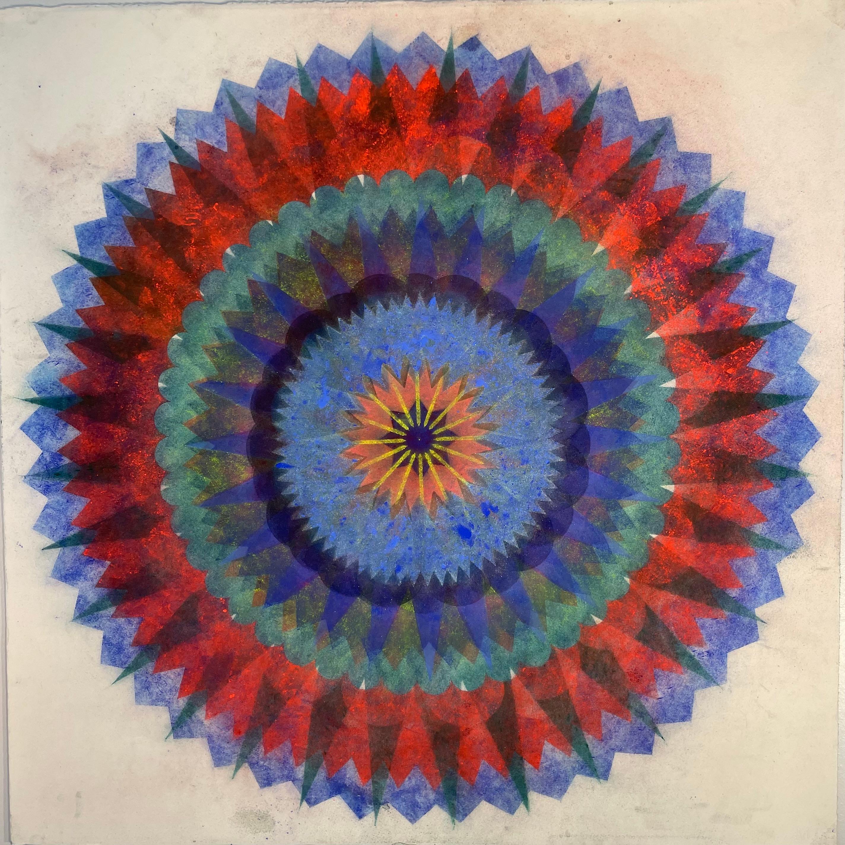 Primavera Pop 28C, Red, Cobalt Blue, Teal, Yellow Geometric Abstract Mandala - Art by Mary Judge
