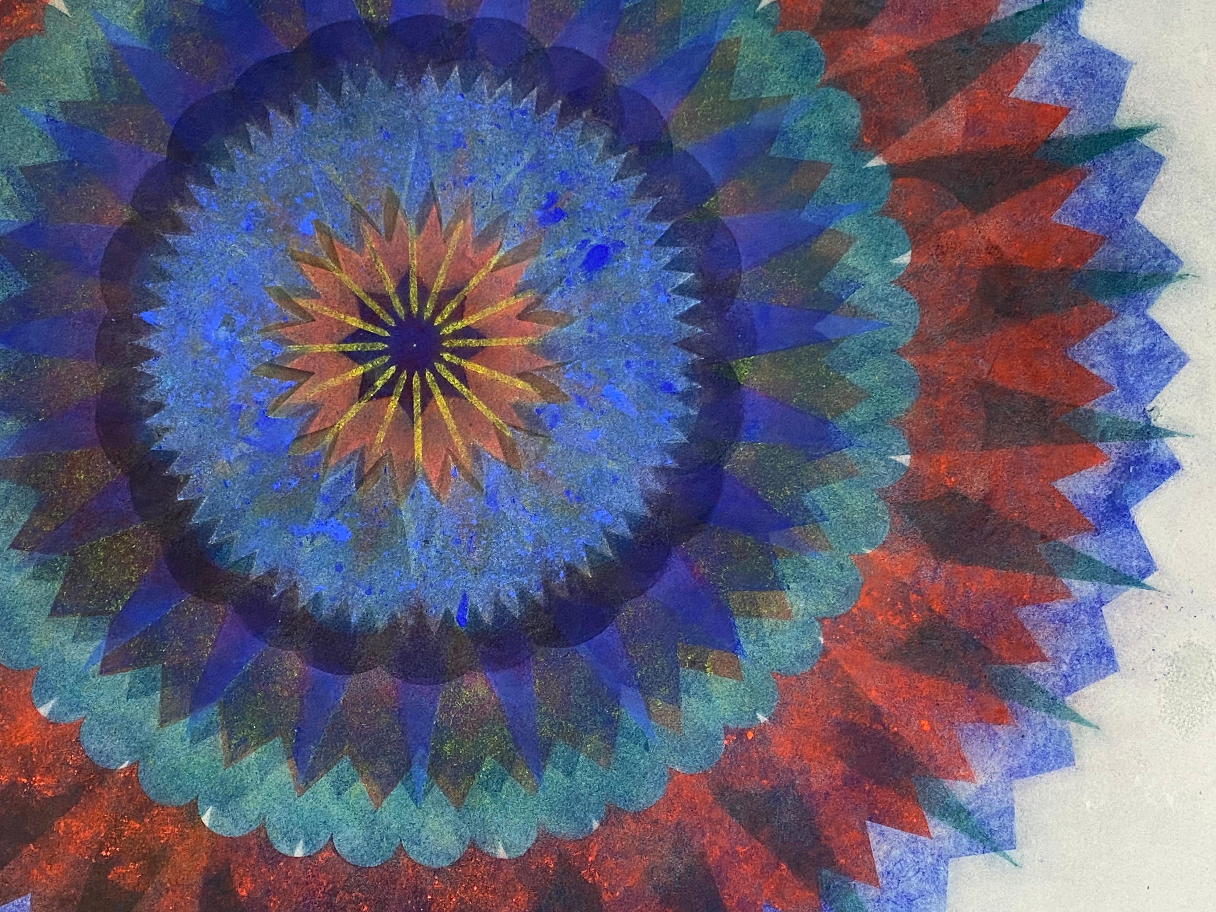 Primavera Pop 28C, Red, Cobalt Blue, Teal, Yellow Geometric Abstract Mandala For Sale 6