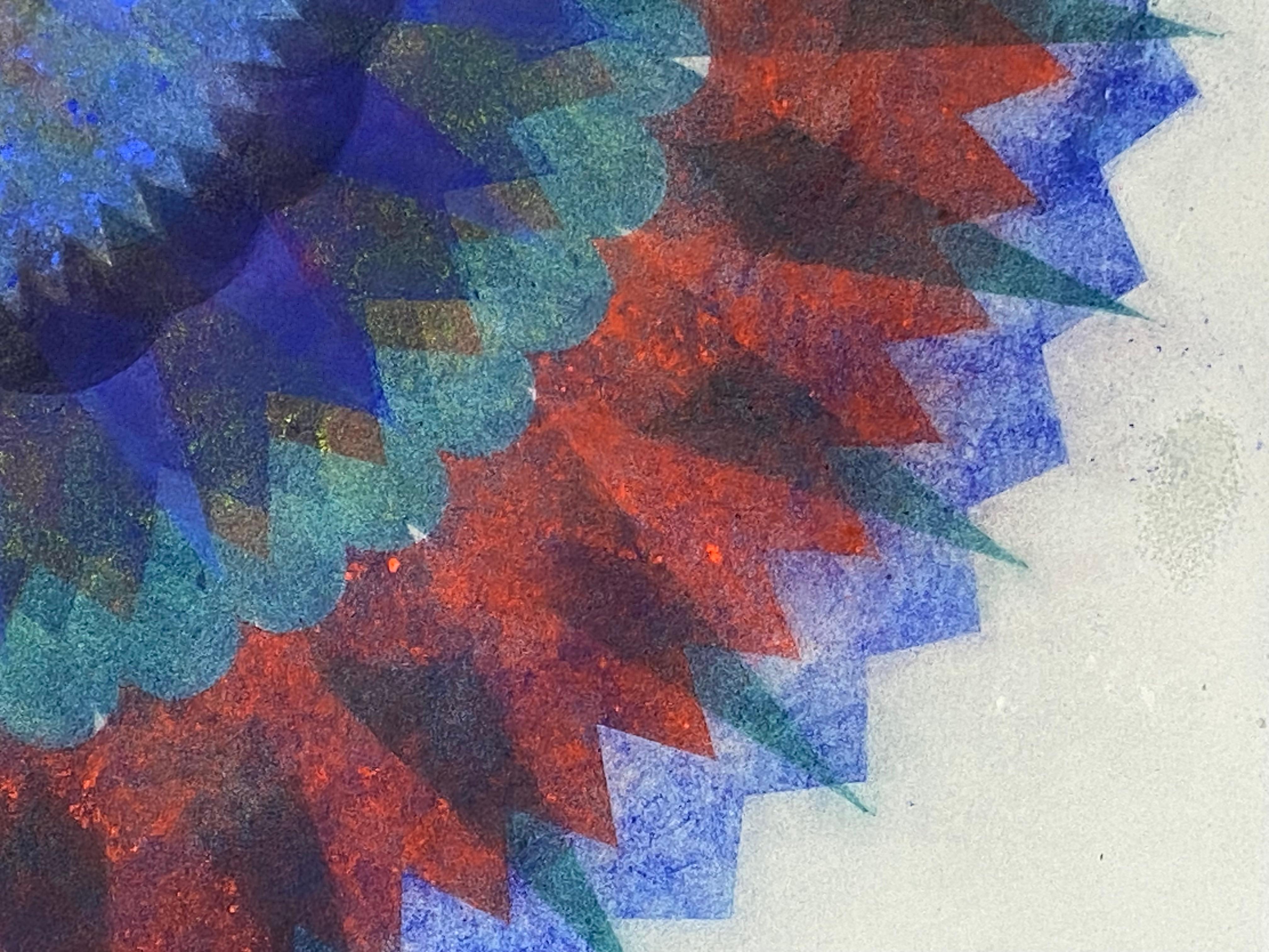 Primavera Pop 28C, Red, Cobalt Blue, Teal, Yellow Geometric Abstract Mandala For Sale 10