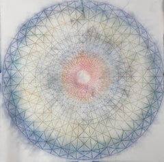 Primavera Pop 27, Geometrische abstrakte Mandala in Blau, Grün, Orange und Rot
