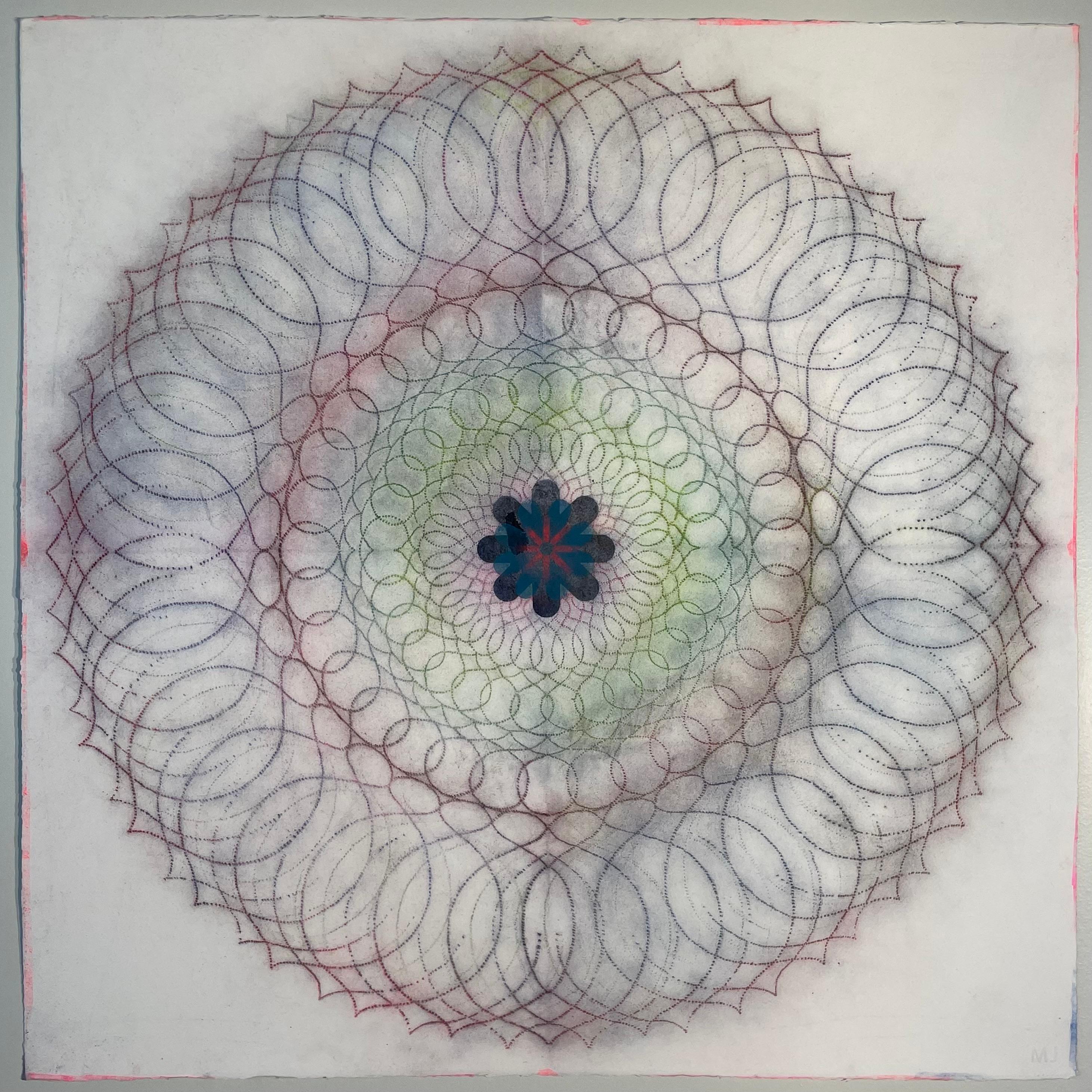Primavera Pop 29, Maroon, Green, Charcoal, Blue Geometric Abstract Mandala - Art by Mary Judge