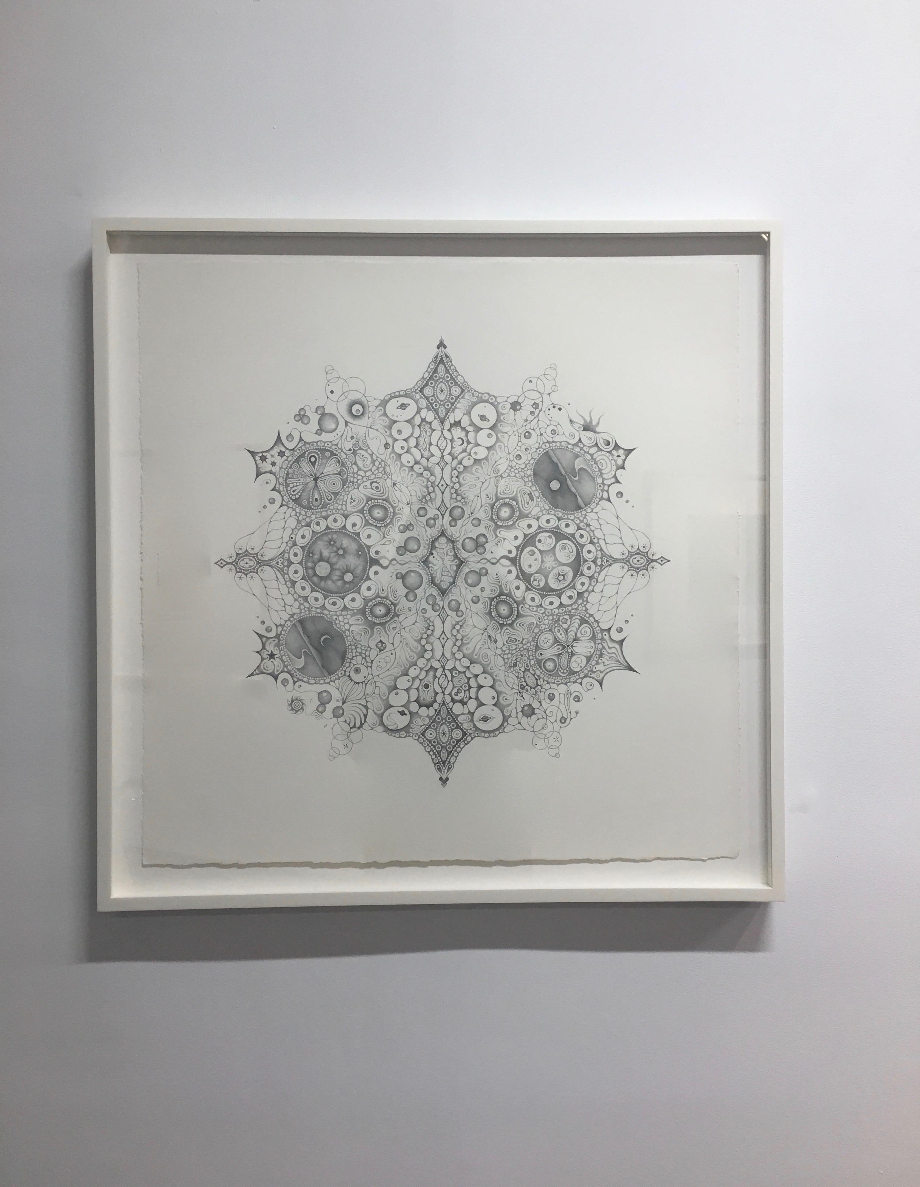 Schneeflocken 125 Einssein, Planeten, Mondsichel, Muster Mandala Bleistiftzeichnung – Art von Michiyo Ihara