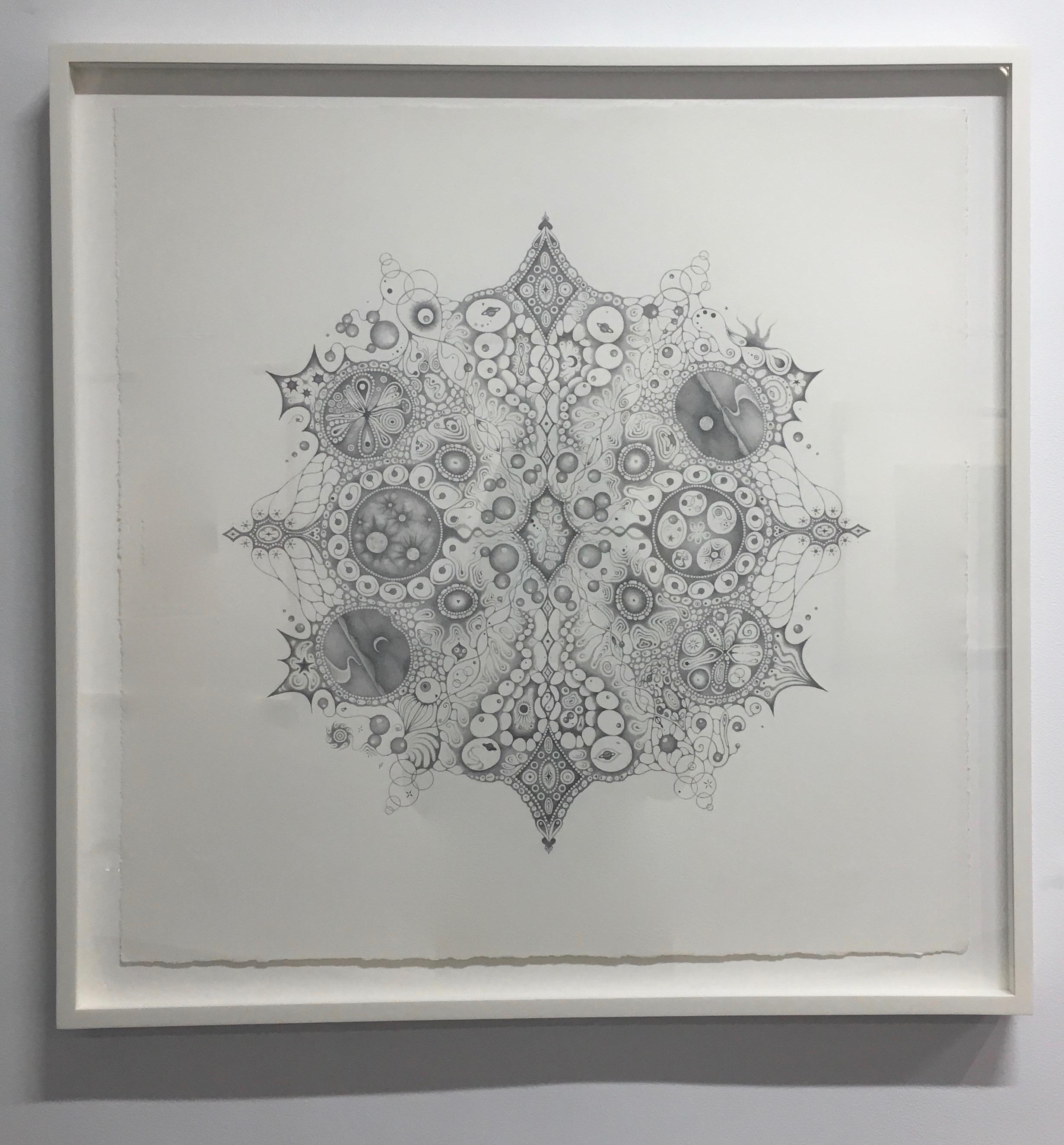 Snowflakes 125 Oneness, Planets, Crescent Moon, Patterns Mandala Pencil Drawing For Sale 2