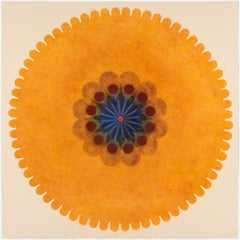 Pop Flower 43, Mandala orange vif, vert, marron, rouge bourgogne, bleu cobalt