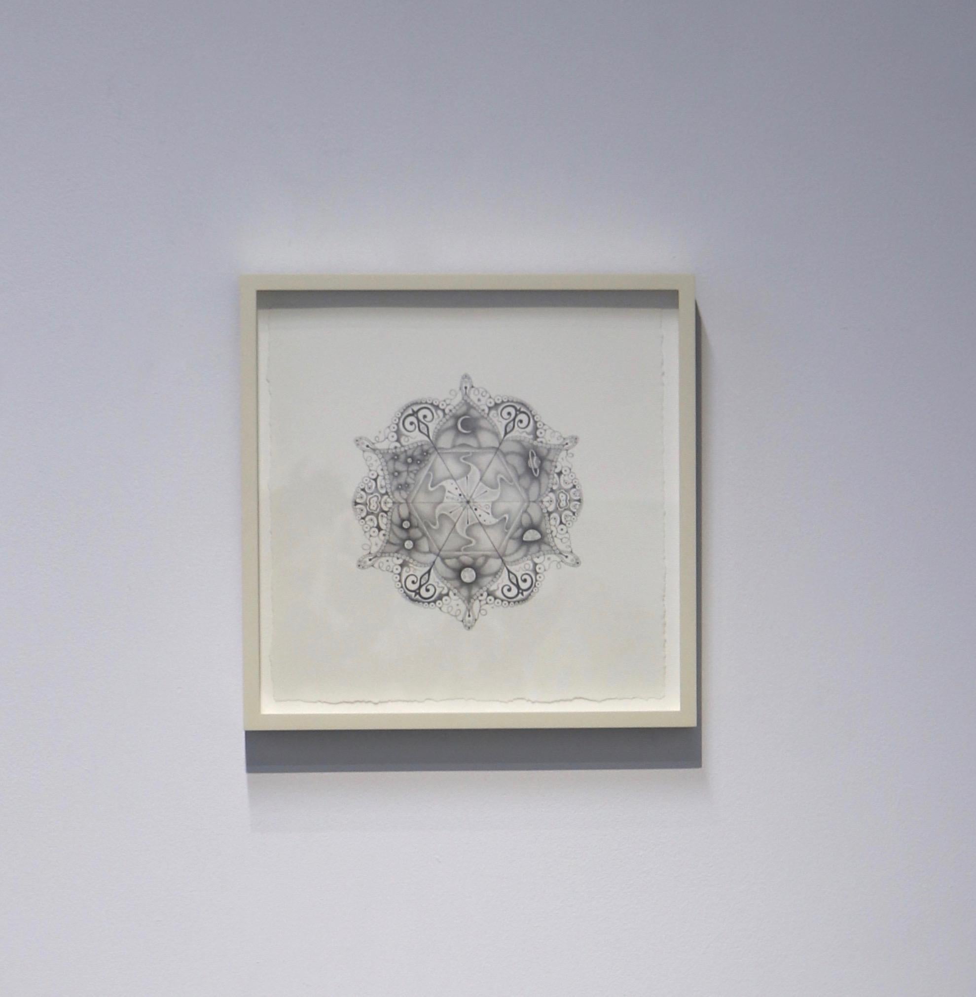 Snowflakes 108 Matrix, Planet and Crescent Moon Mandala Pencil Drawing For Sale 3