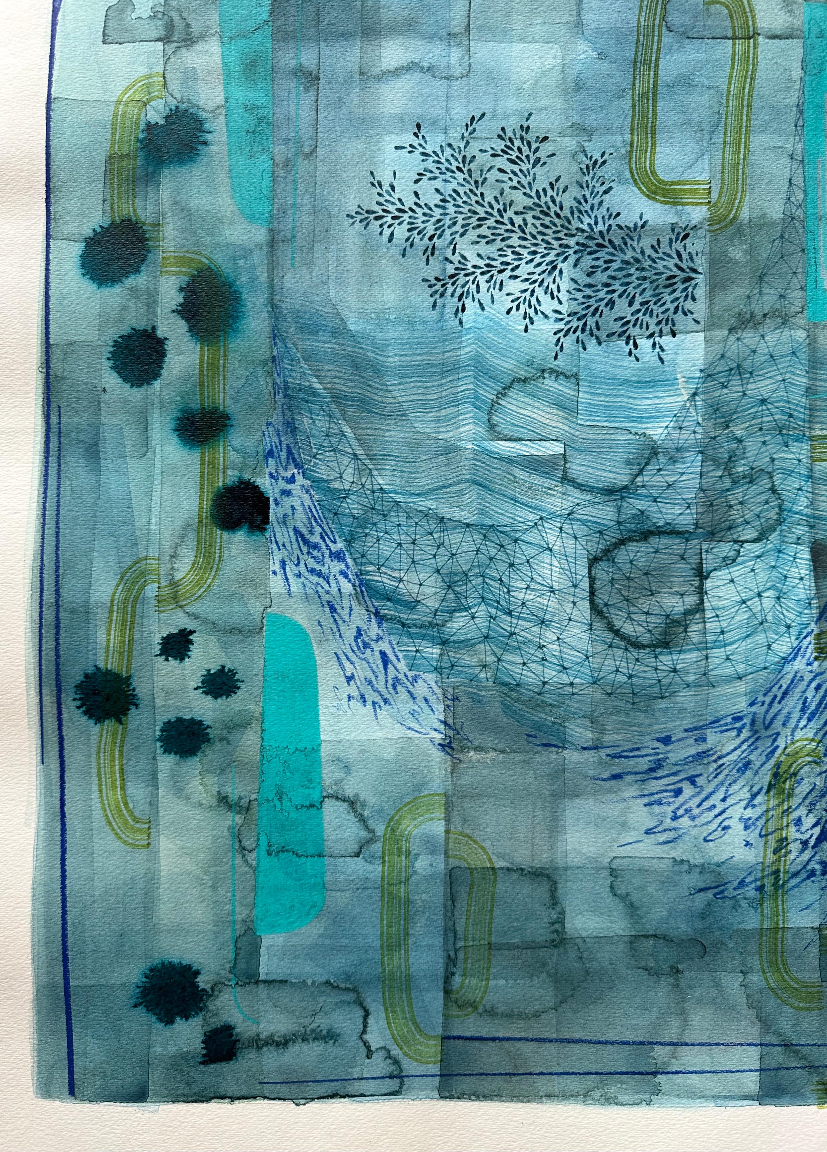 Untitled 600, Teal Blue, Olive Green, Indigo Patterns, Abstract Landscape - Art by Gabe Brown