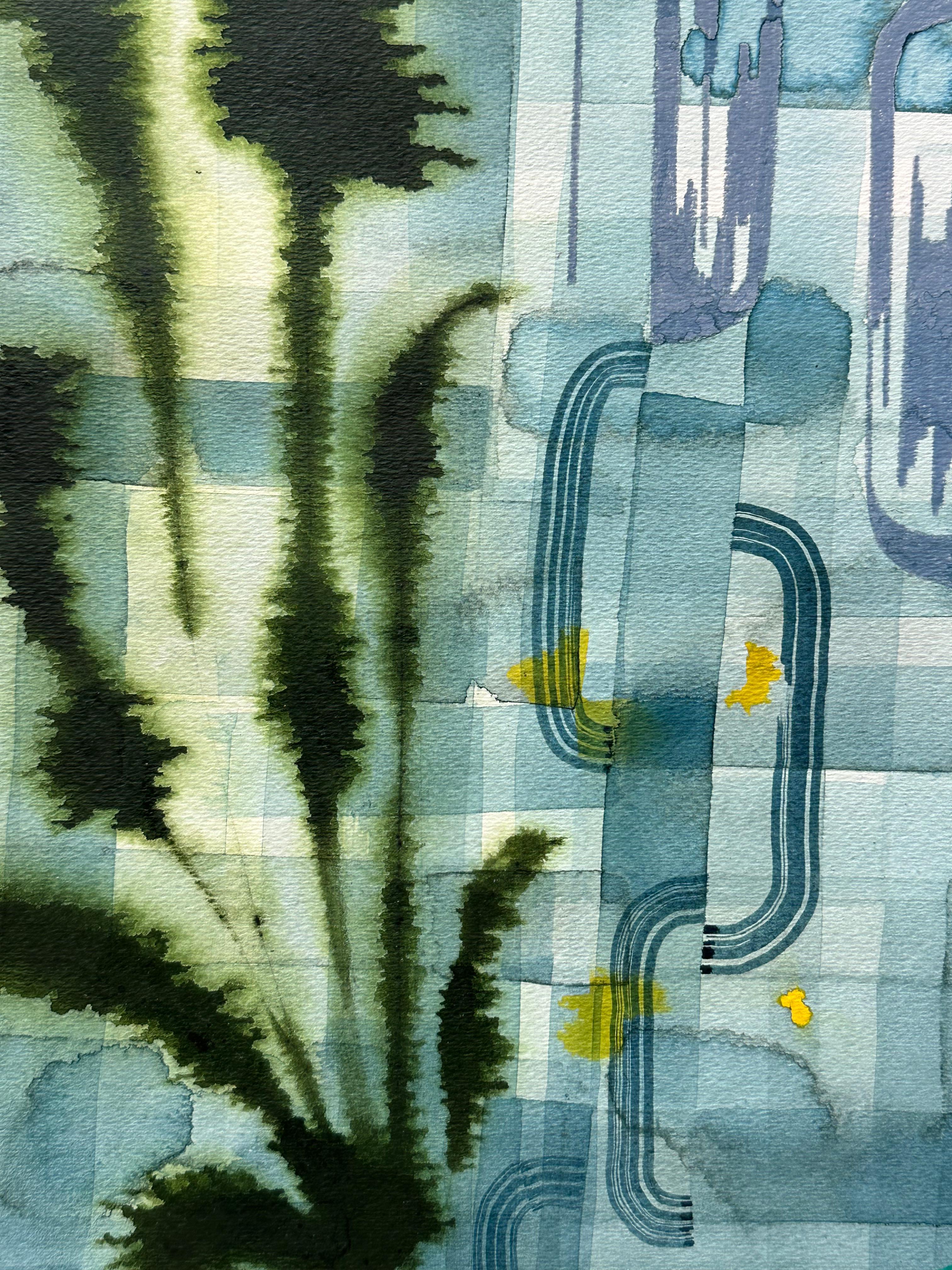 Untitled 604, Light Blue, Hunter Green, Indigo Patterns, Abstract Landscape For Sale 1