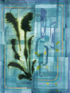 Used Untitled 604, Light Blue, Hunter Green, Indigo Patterns, Abstract Landscape