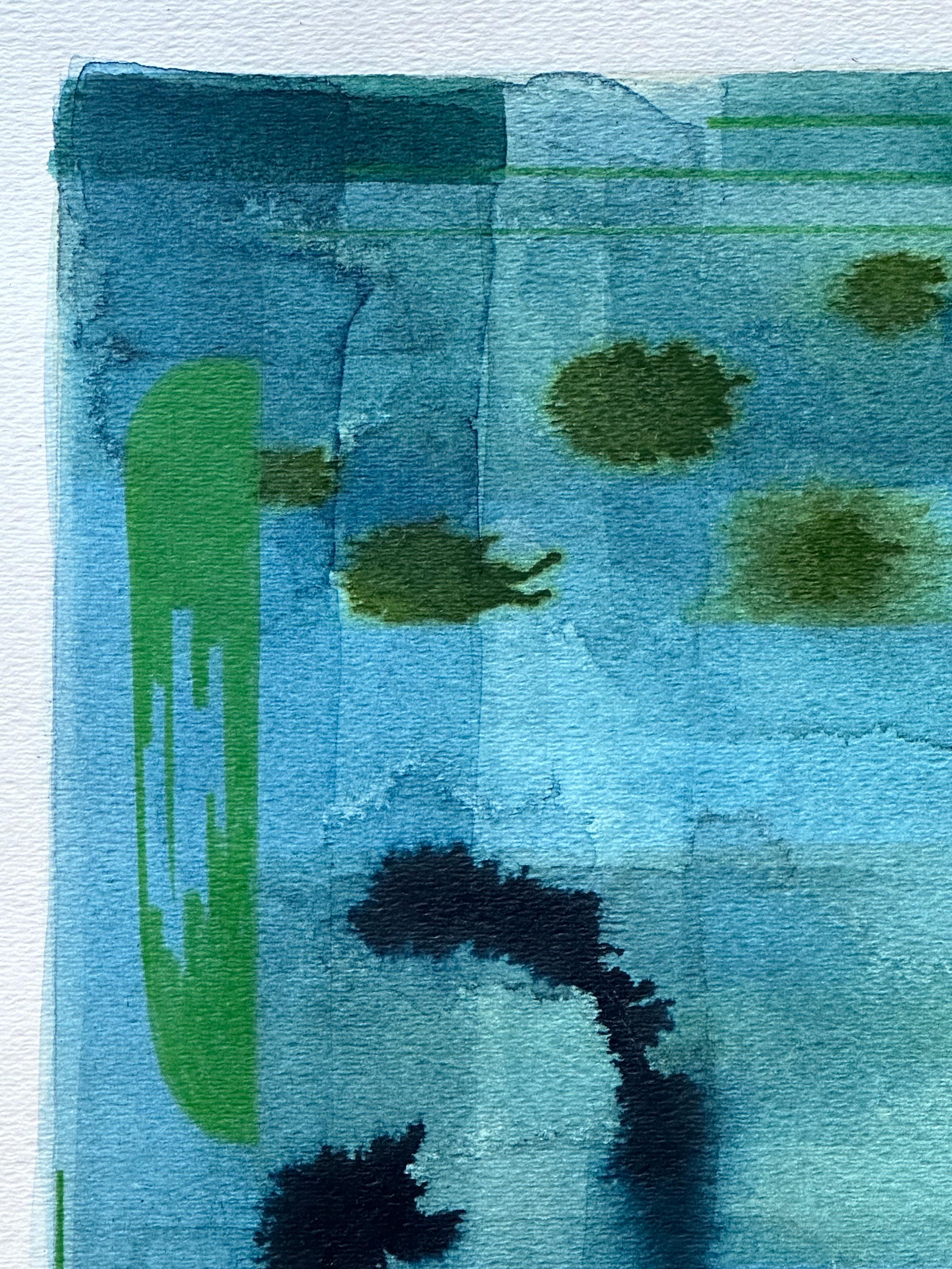 Untitled 615, Teal, Olive Grass Green, Indigo Blue, Abstract Landscape - Art by Gabe Brown