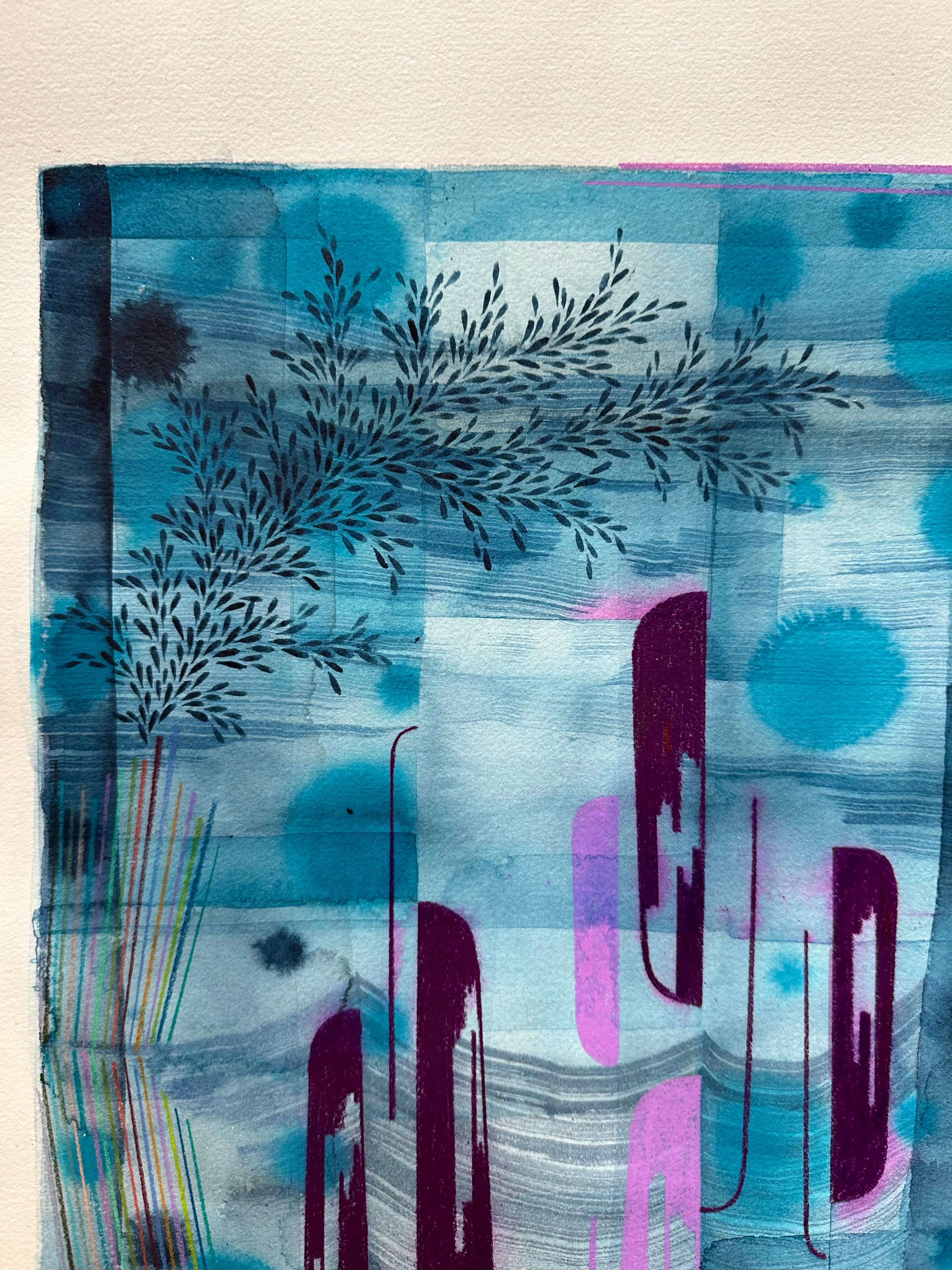 Untitled 579, Gray Blue, Light Indigo, Eggplant Purple, Navy Leaf Patterns - Contemporary Art by Gabe Brown