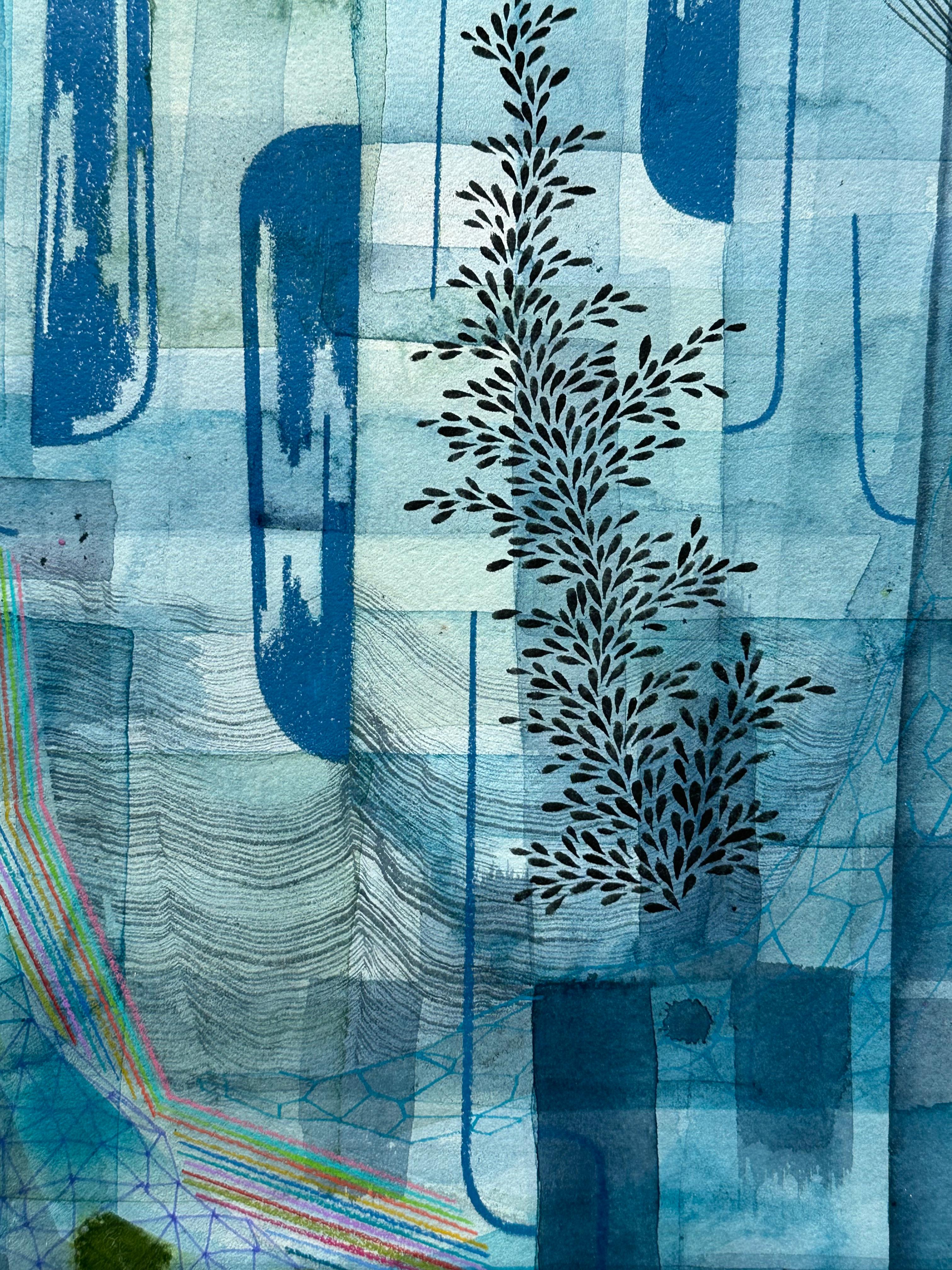 Untitled 588, Gray Blue, Light Indigo, Olive Green, Navy Leaf Patterns For Sale 1