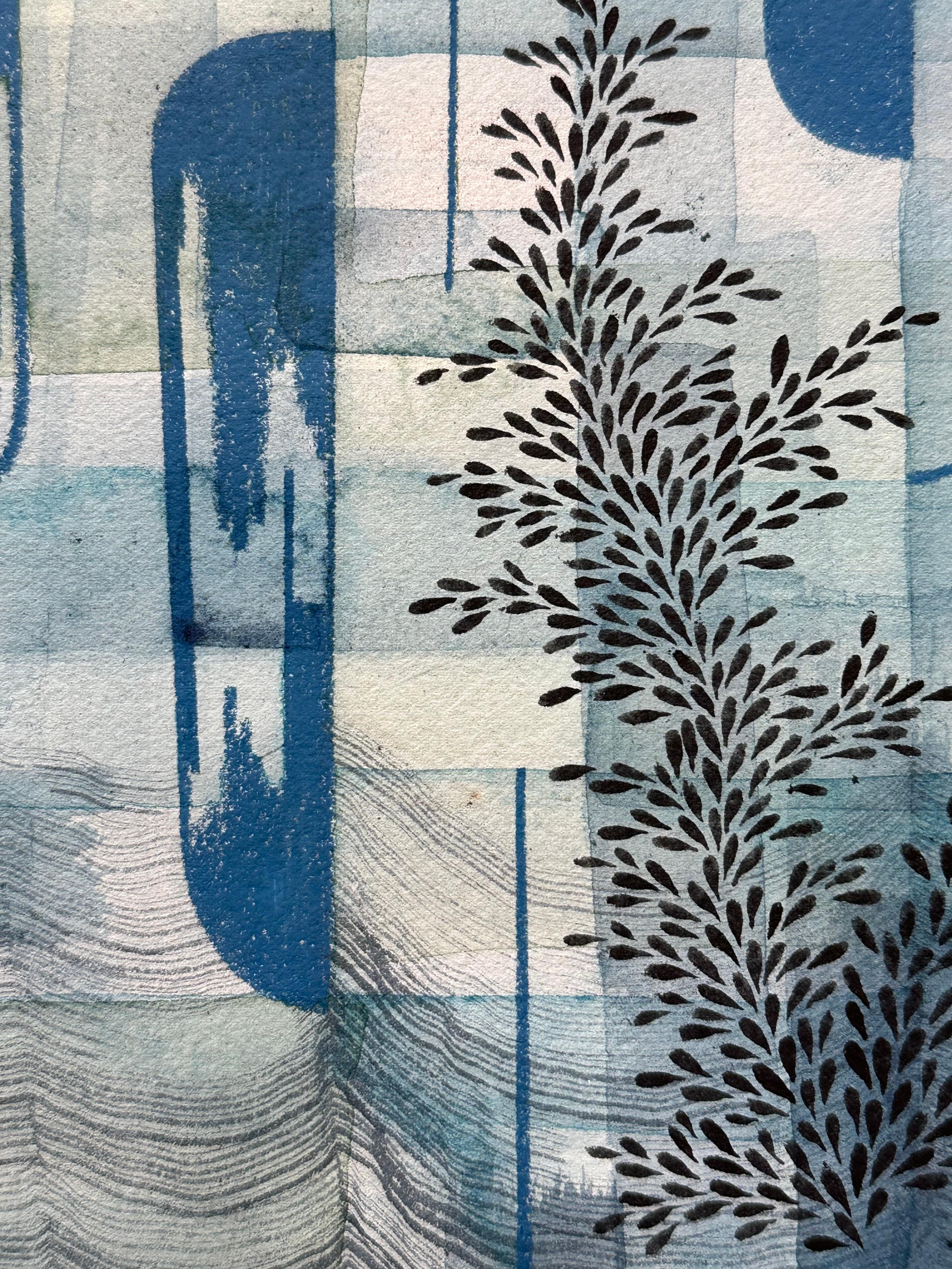 Untitled 588, Gray Blue, Light Indigo, Olive Green, Navy Leaf Patterns For Sale 4
