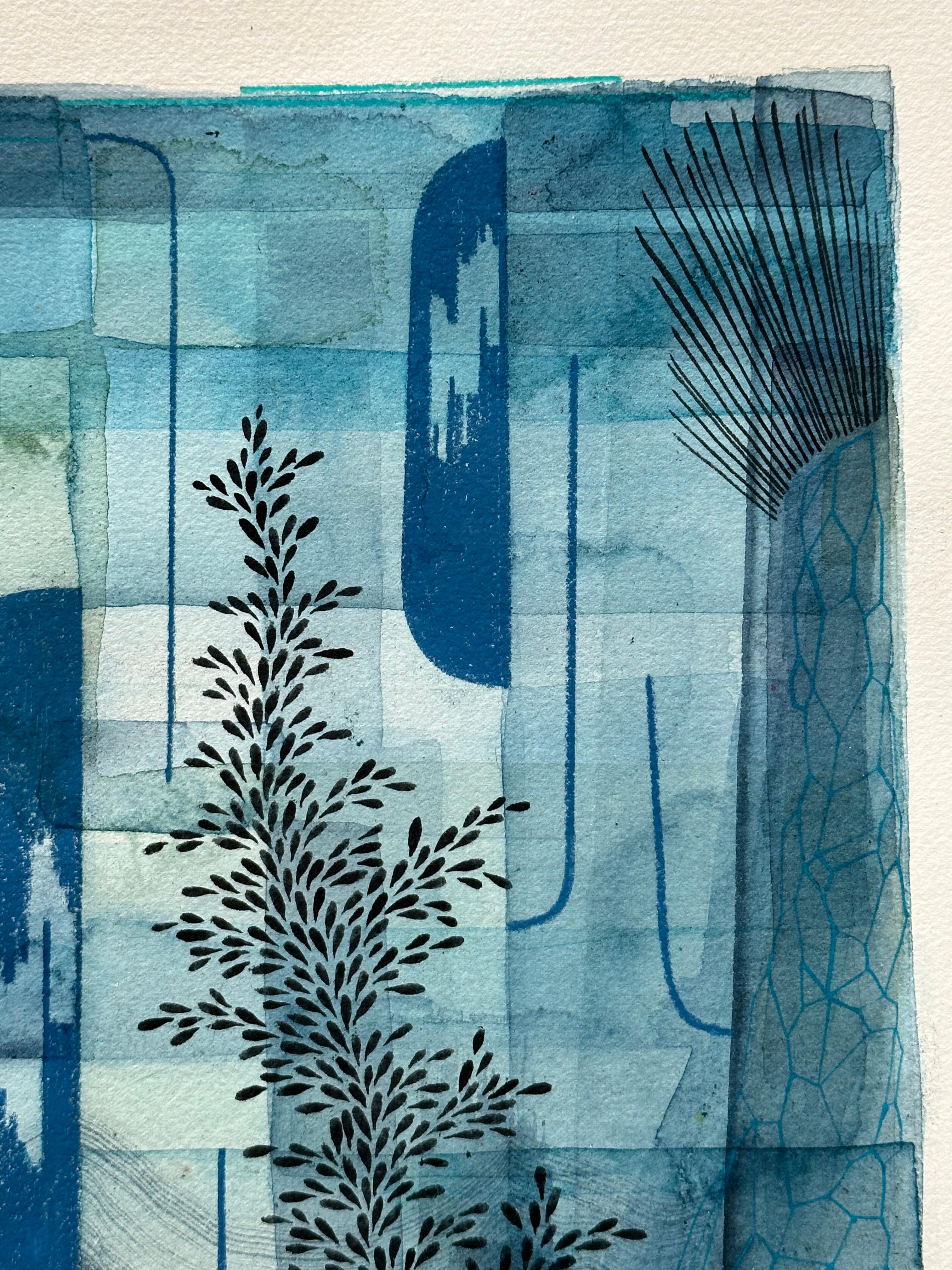 Untitled 588, Gray Blue, Light Indigo, Olive Green, Navy Leaf Patterns For Sale 5