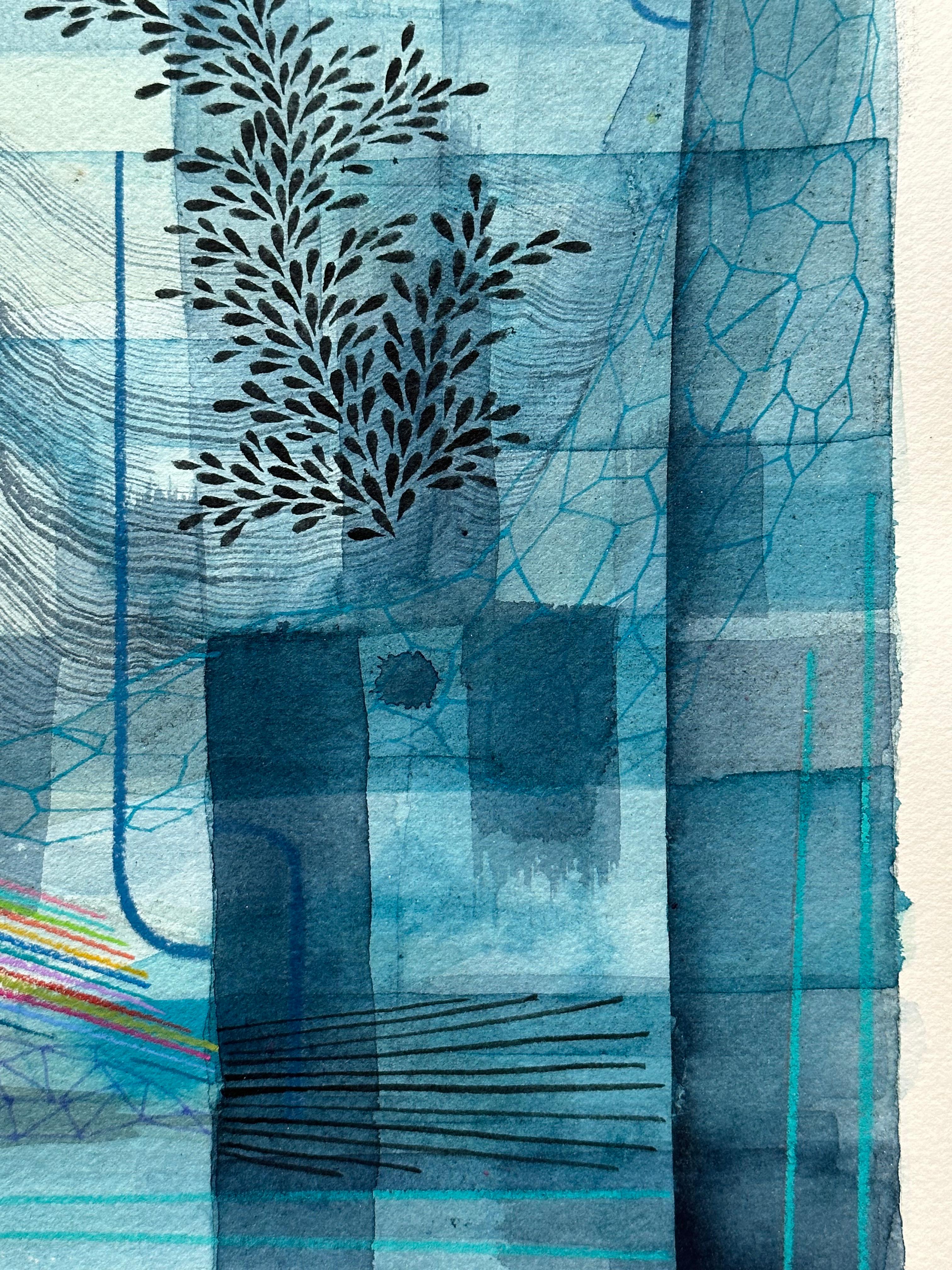Untitled 588, Gray Blue, Light Indigo, Olive Green, Navy Leaf Patterns For Sale 6