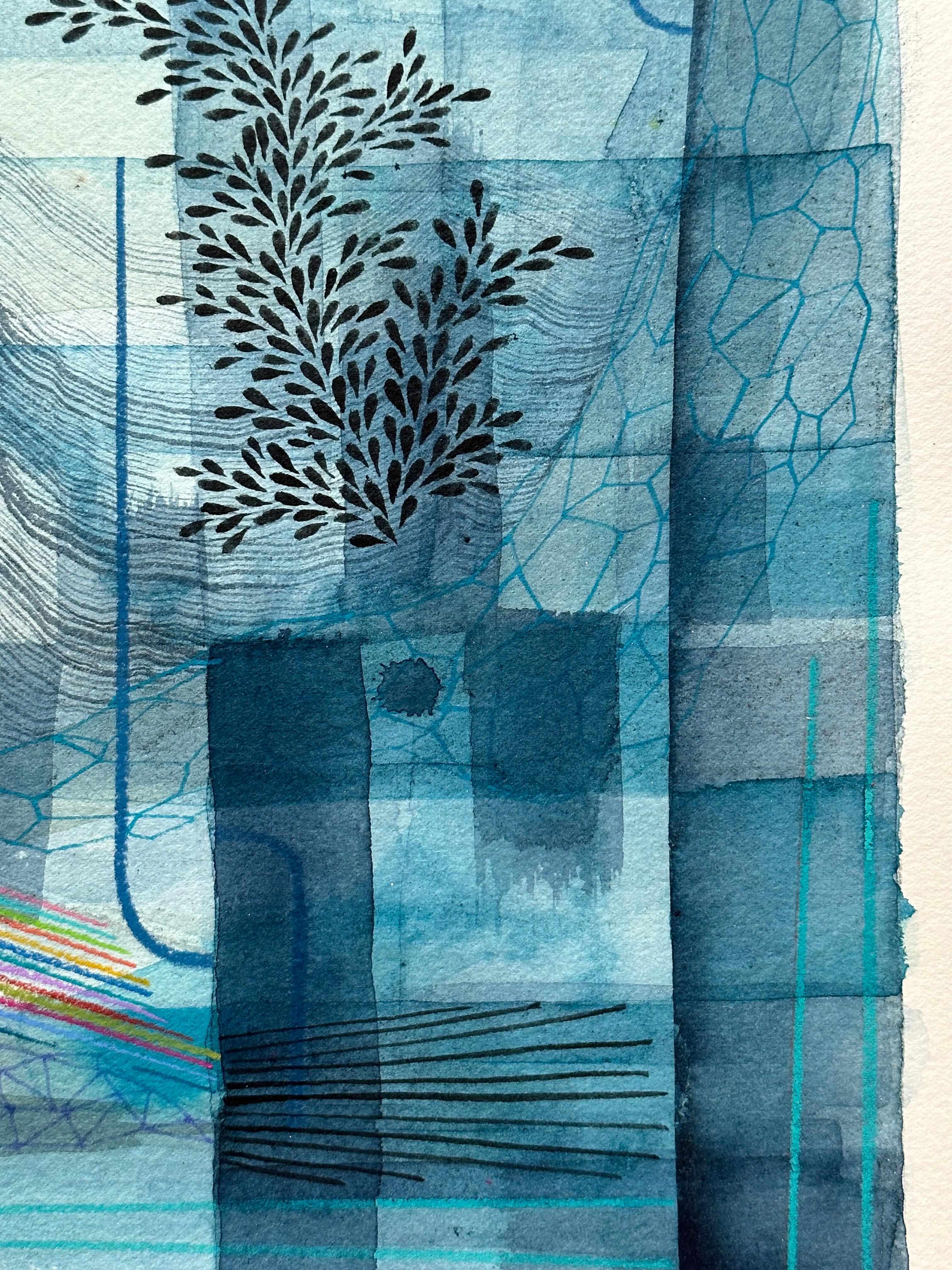 Untitled 588, Gray Blue, Light Indigo, Olive Green, Navy Leaf Patterns For Sale 7