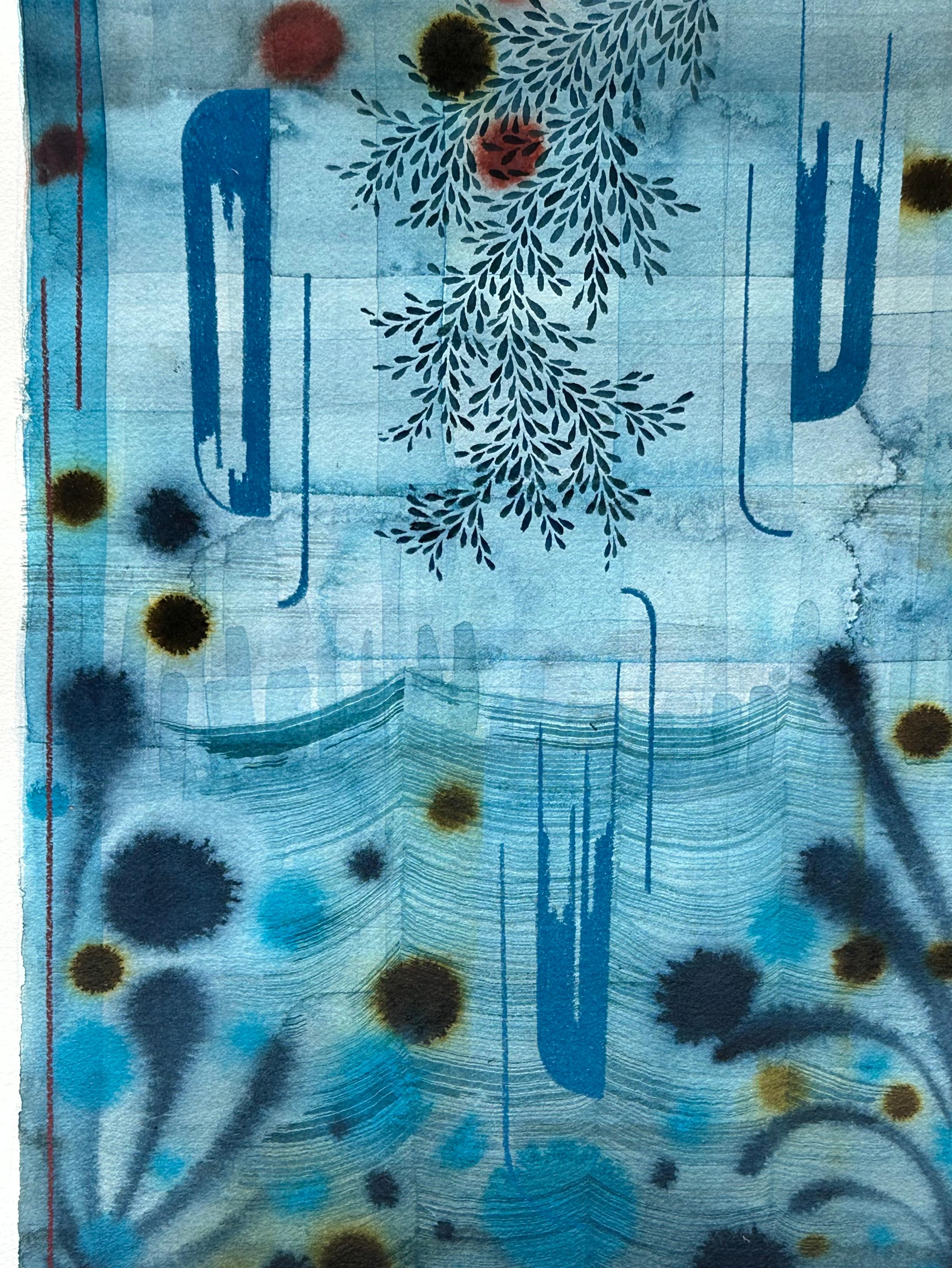 Untitled 598, Gray Blue, Lavender Blue, Olive Green, Mauve, Leaf Patterns - Art by Gabe Brown
