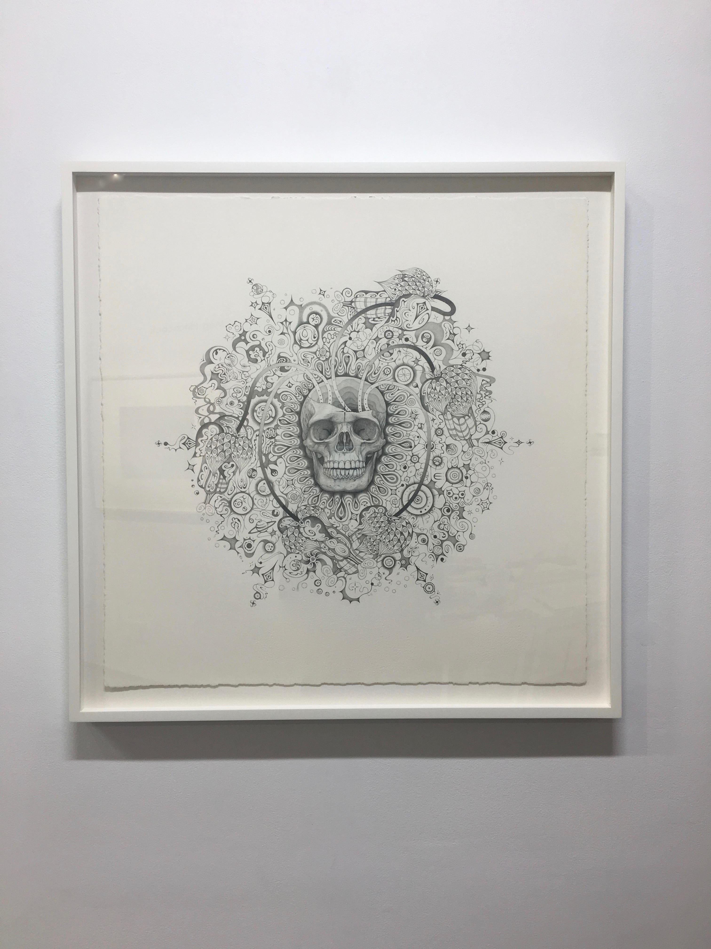 Snowflakes 155 Awareness, Skull and Planets, Graphite Pencil Drawing, Mandala - Art by Michiyo Ihara