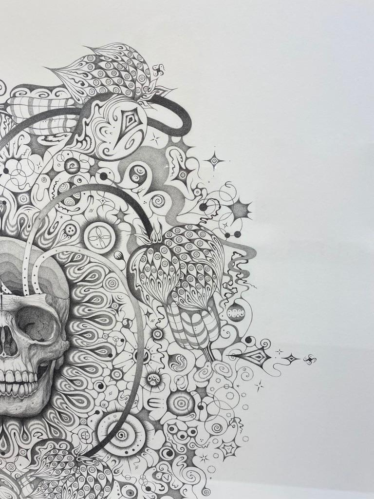 Snowflakes 155 Awareness, Skull and Planets, Graphite Pencil Drawing, Mandala For Sale 3