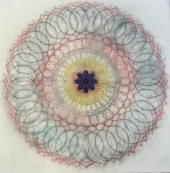 Mandala abstraite Primavera Pop 30, marron foncé, vert, anthracite, bleu géométrique
