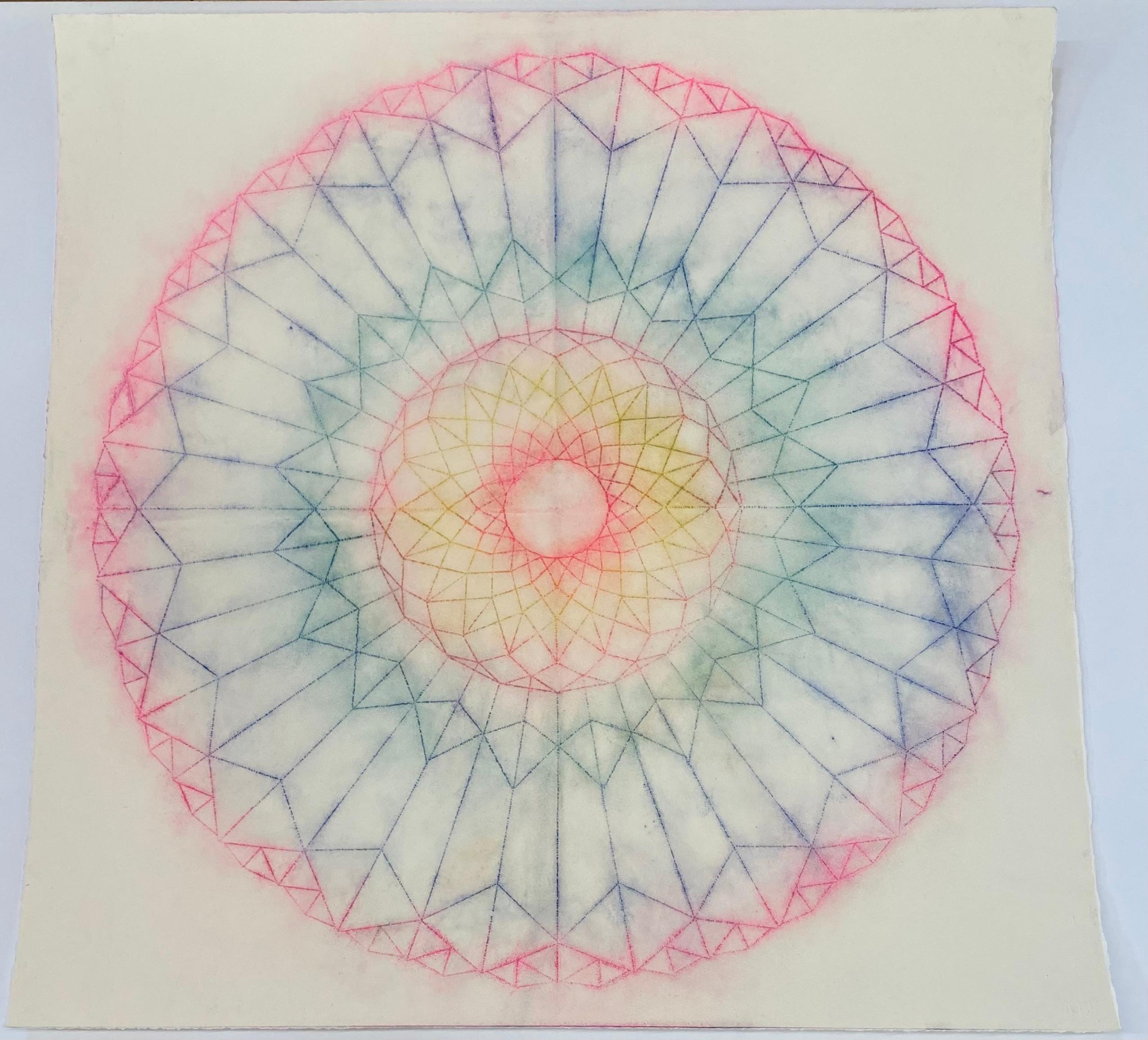 Primavera Pop Five, Geometric Flower Mandala, Bright Pink, Yellow, Green, Blue - Art by Mary Judge