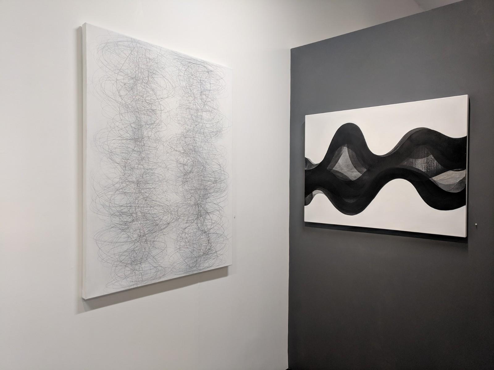 Gamut, Gray, White, Graphite Waves Undulating Lines Pattern - Contemporary Art by Margaret Neill