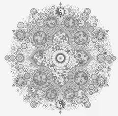 Schneeflocken 152 Trance Fusion, Mandala-Zeichnung, Bleistift, Ying und Yang, Planeten
