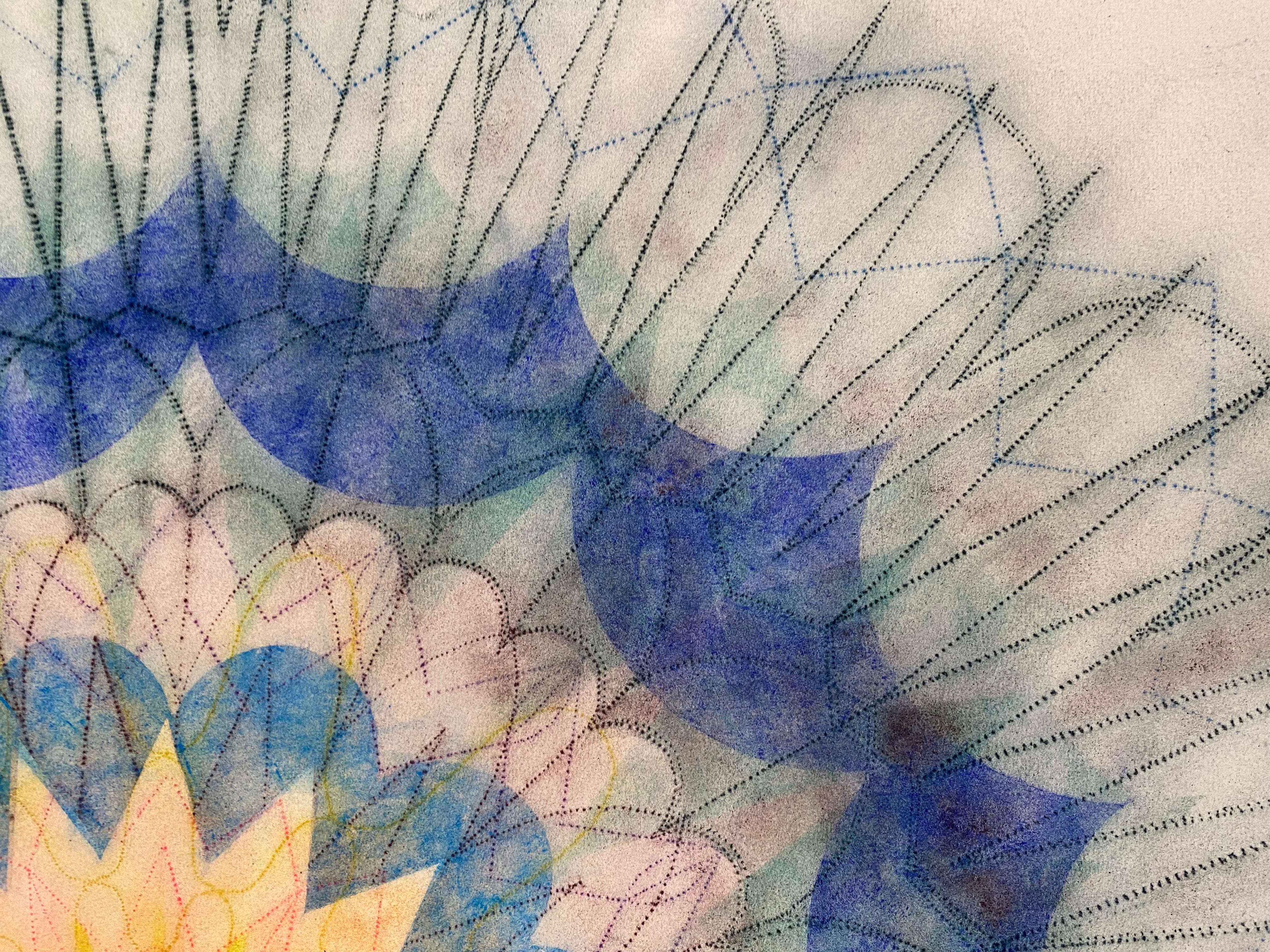 Primavera Pop quatorze, Mandala de fleurs géométriques, bleu marine, sarcelle, rose, jaune en vente 8