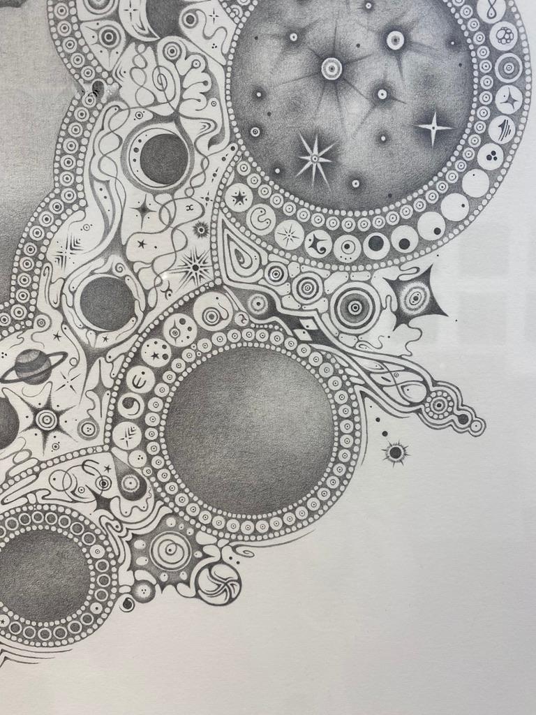 Snowflakes 148 Mother, Whales, Seascape, Planets, Ocean Mandala Pencil Drawing For Sale 4