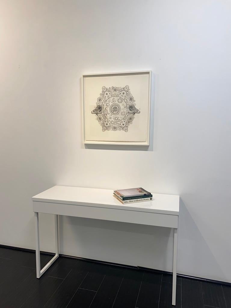Snowflakes 154 Inward Harmony, Mandala Drawing, Nature, Ram Head, OM, Aries - Contemporary Art by Michiyo Ihara