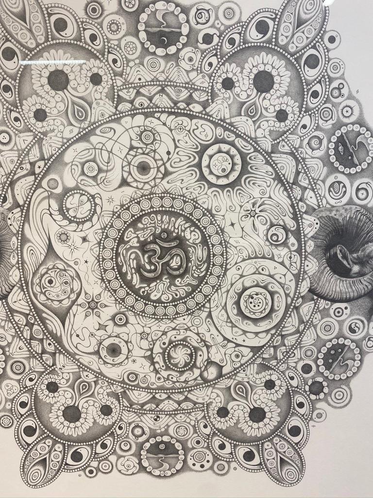 Snowflakes 154 Inward Harmony, Mandala Drawing, Nature, Ram Head, OM, Aries For Sale 1