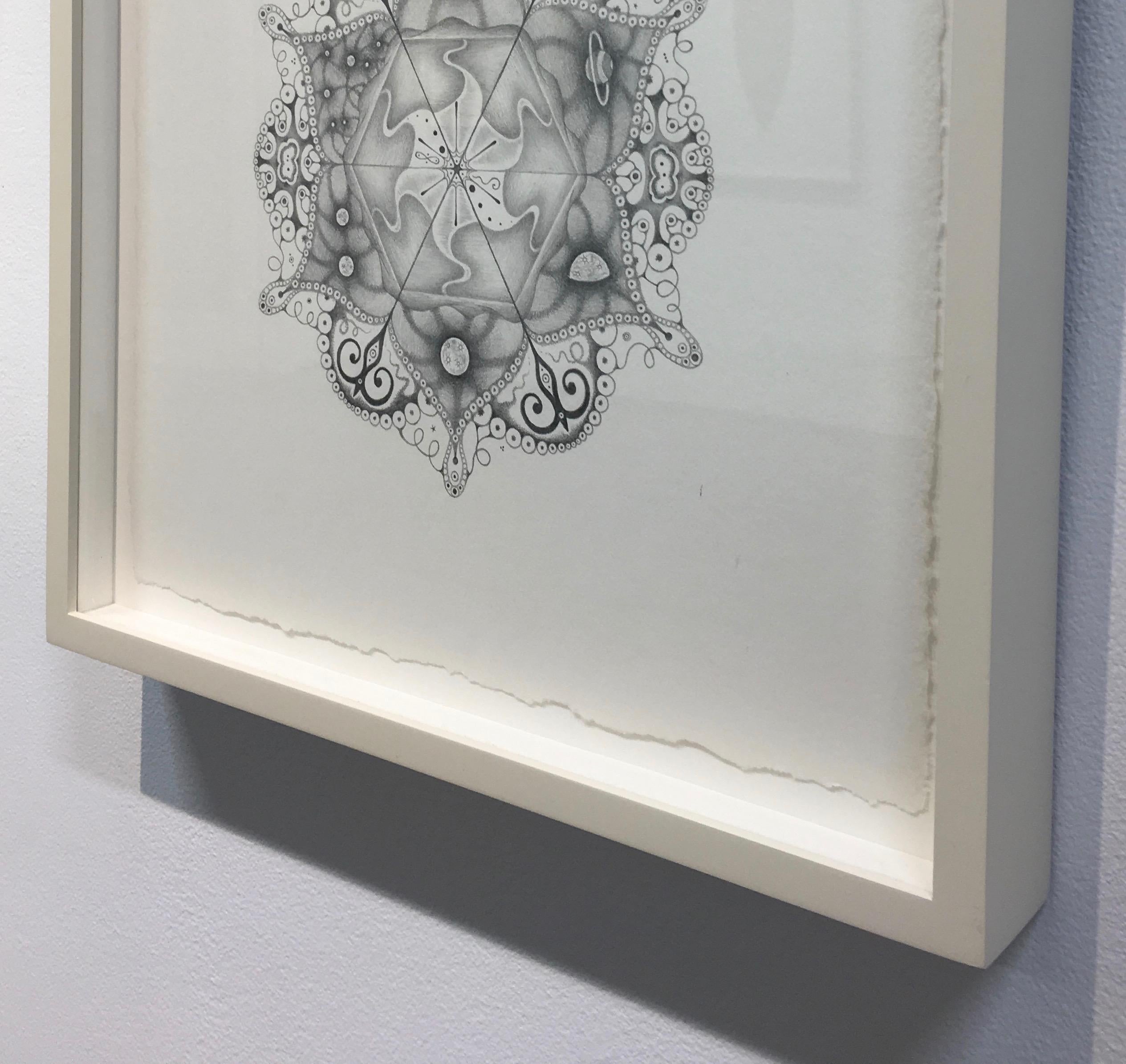 Snowflakes 108 Matrix, Planet and Crescent Moon Mandala Pencil Drawing For Sale 2