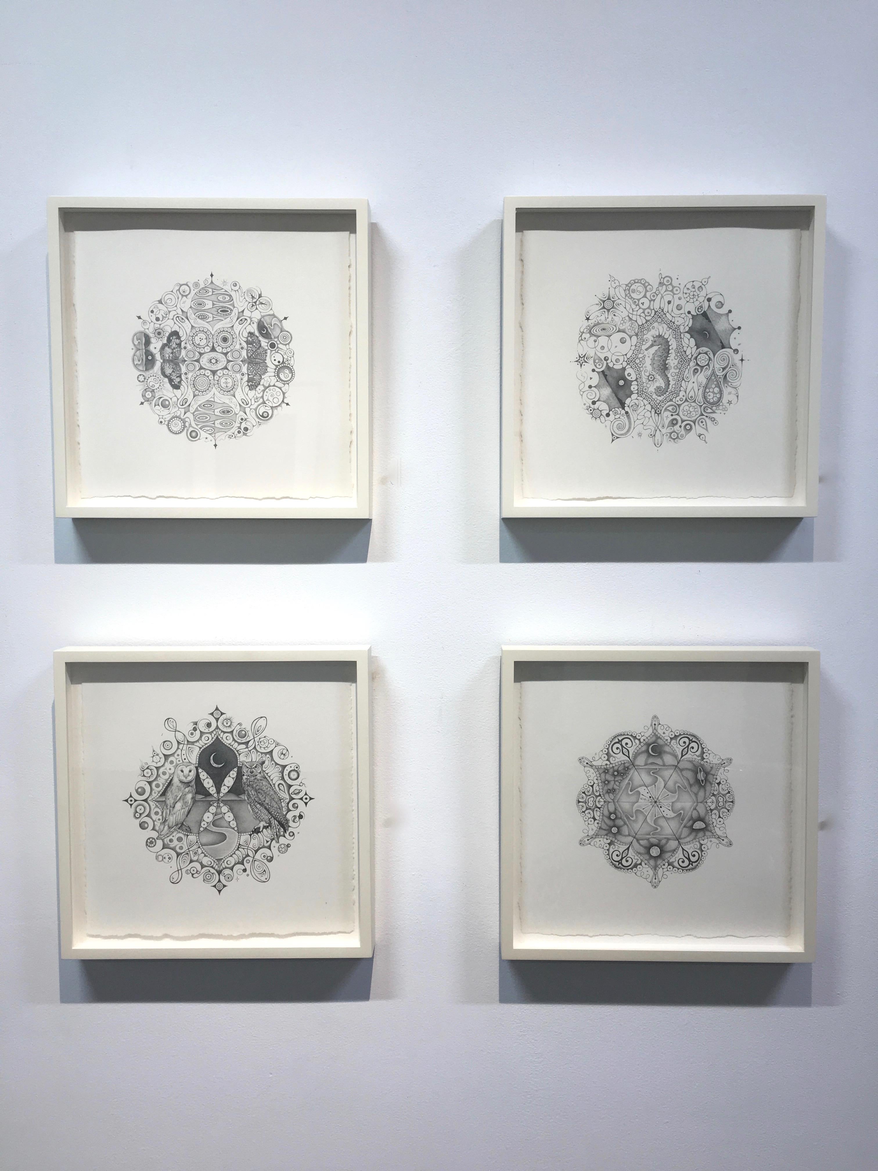 Snowflakes 108 Matrix, Planet and Crescent Moon Mandala Pencil Drawing For Sale 4