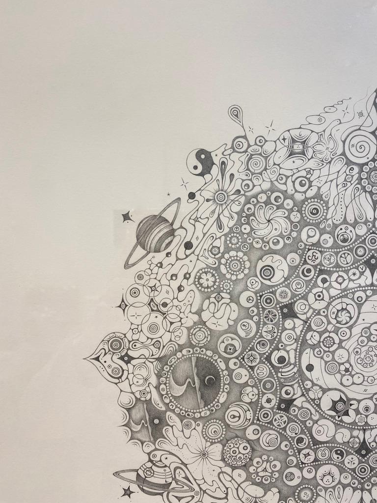Copos de nieve 150 Be, Planetas, Tema espiritual, Naturaleza Mandala Dibujo a lápiz en venta 1