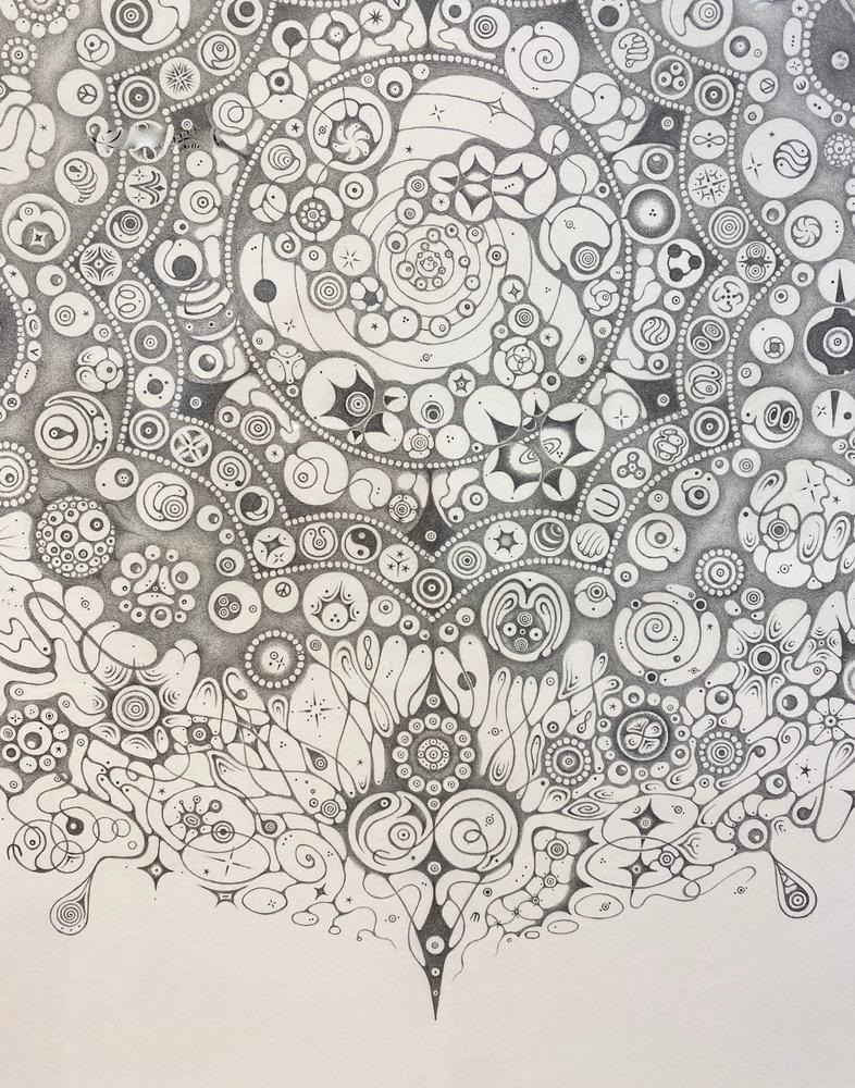 Copos de nieve 150 Be, Planetas, Tema espiritual, Naturaleza Mandala Dibujo a lápiz en venta 3