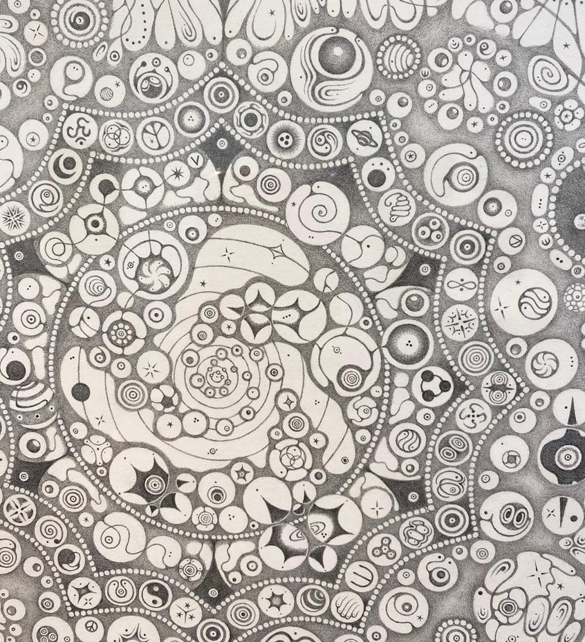 Copos de nieve 150 Be, Planetas, Tema espiritual, Naturaleza Mandala Dibujo a lápiz en venta 5