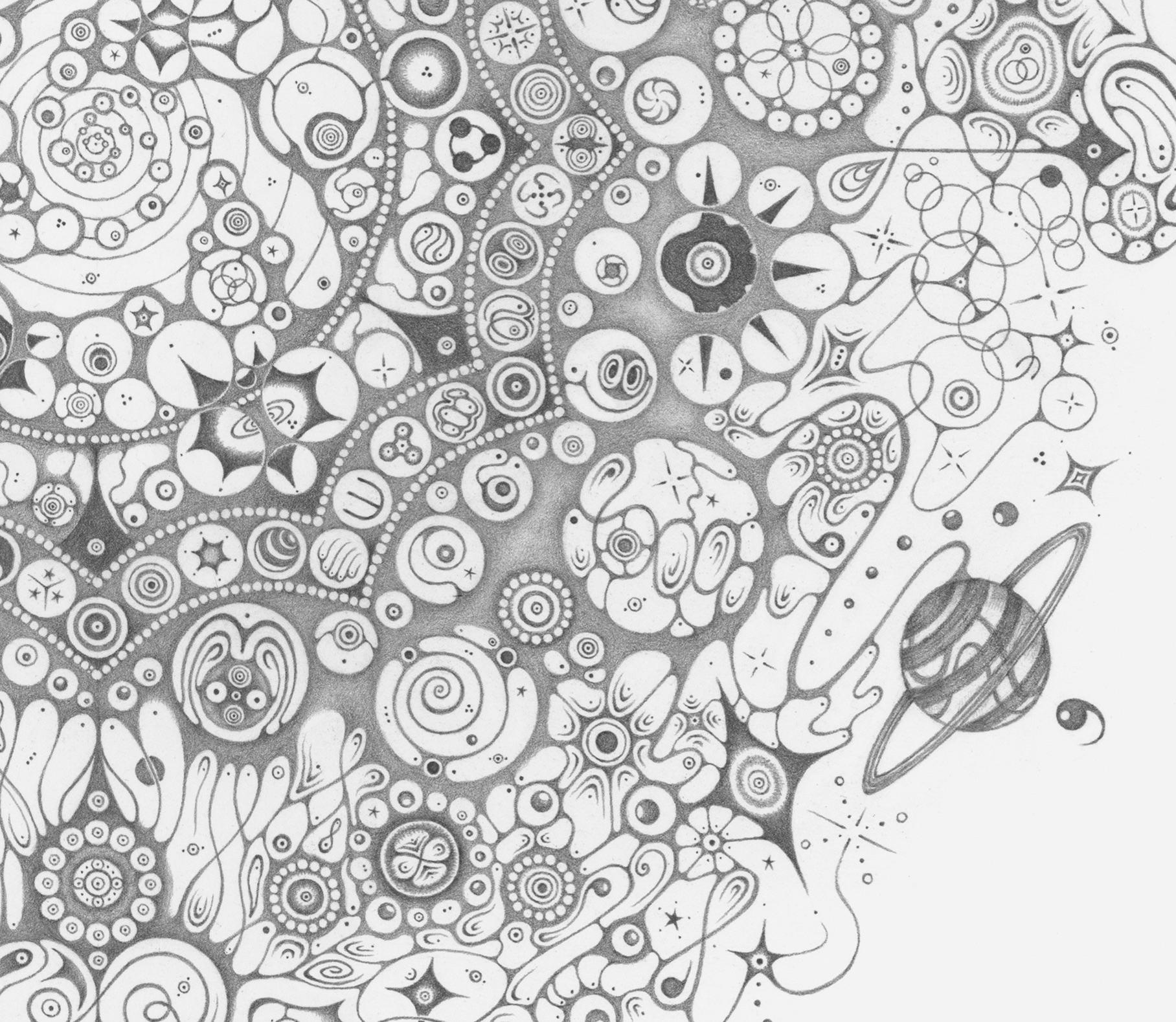 Copos de nieve 150 Be, Planetas, Tema espiritual, Naturaleza Mandala Dibujo a lápiz en venta 7