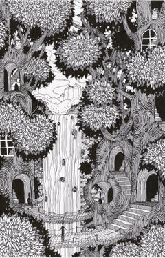 Soul Flowers 31 Waterfall, Forest Life, Trees, Doorways, Windows Black and White