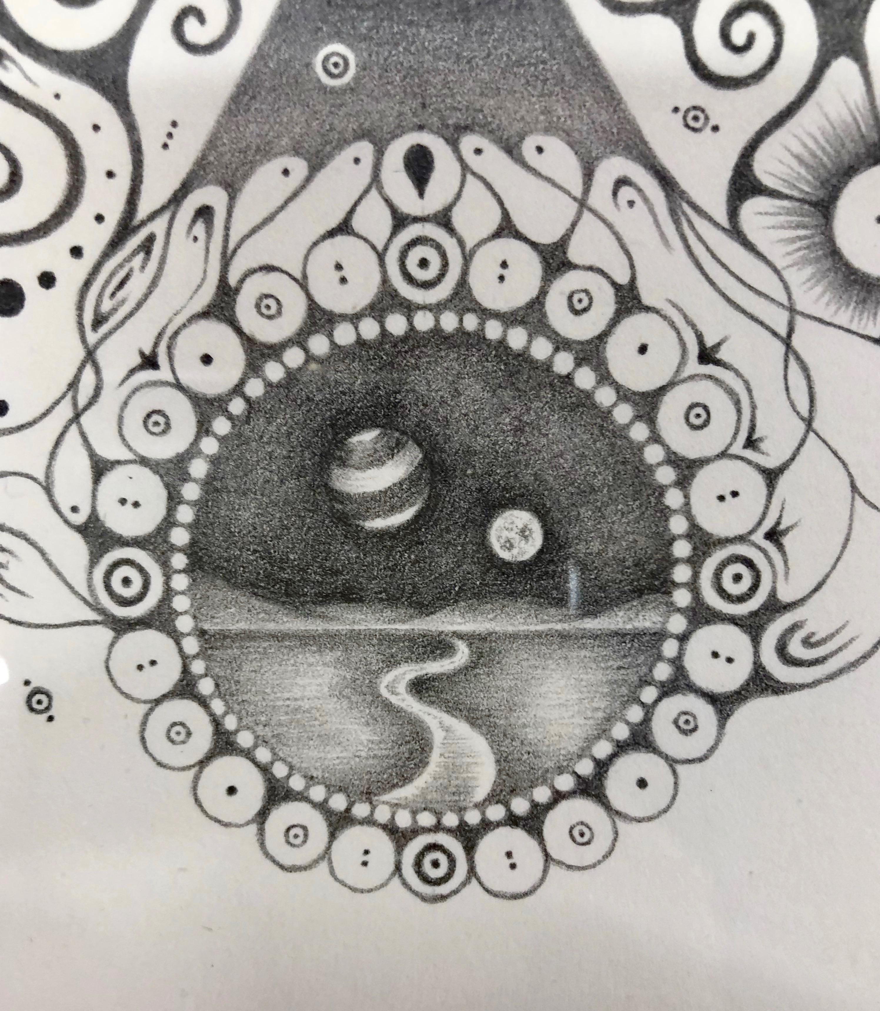 Flocons de neige 140 Cosmopolitan, Croissant de lune, Abeille, Insecte, Motif Crayon Mandala en vente 3
