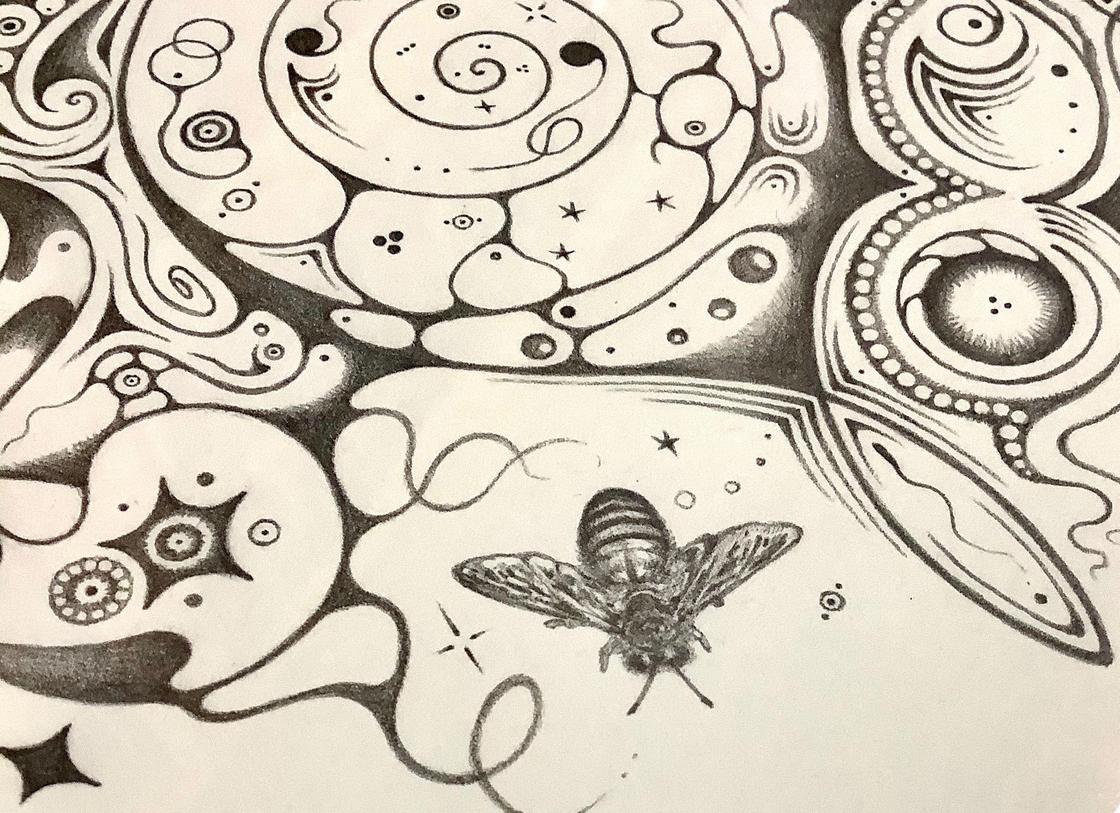 Flocons de neige 140 Cosmopolitan, Croissant de lune, Abeille, Insecte, Motif Crayon Mandala en vente 4