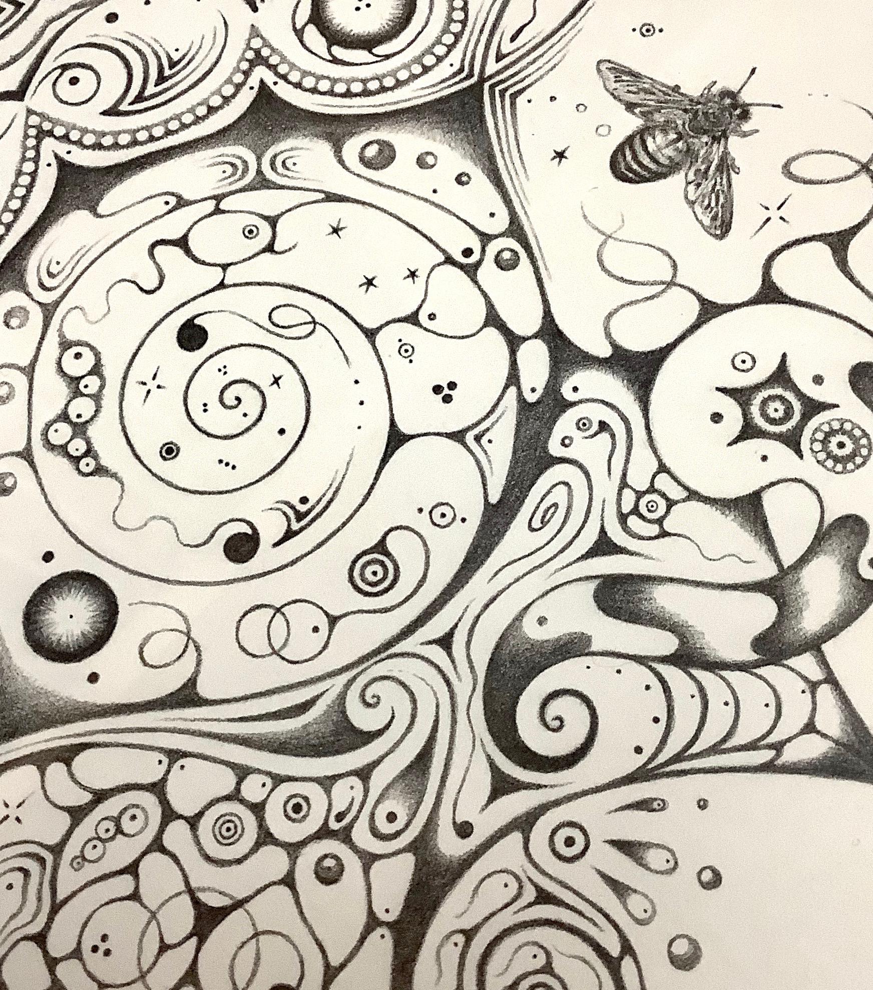 Flocons de neige 140 Cosmopolitan, Croissant de lune, Abeille, Insecte, Motif Crayon Mandala en vente 6