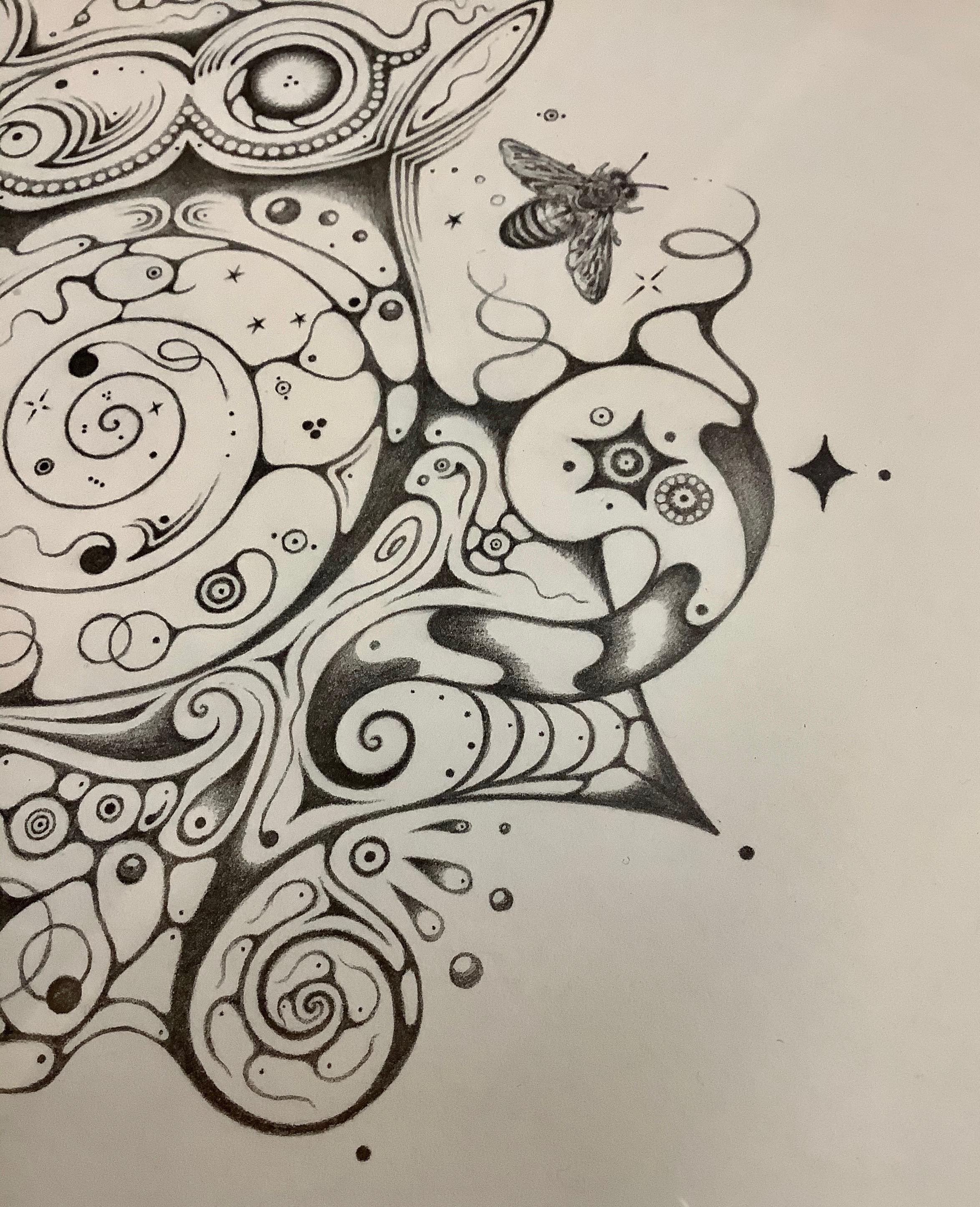 Flocons de neige 140 Cosmopolitan, Croissant de lune, Abeille, Insecte, Motif Crayon Mandala en vente 7