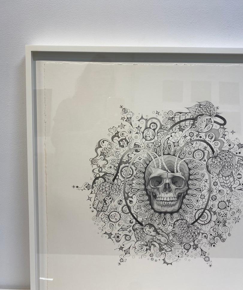 Élans de neige 155 Awareness, crâne et planètes, dessin au crayon Mandala - Contemporain Art par Michiyo Ihara