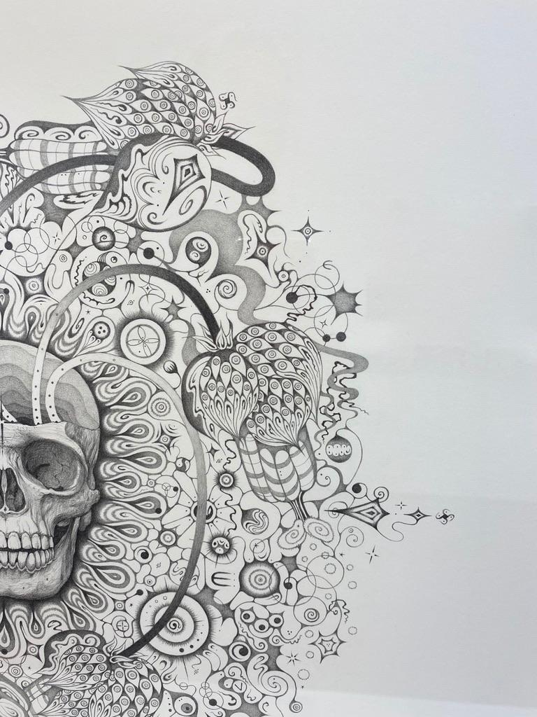 Élans de neige 155 Awareness, crâne et planètes, dessin au crayon Mandala en vente 3