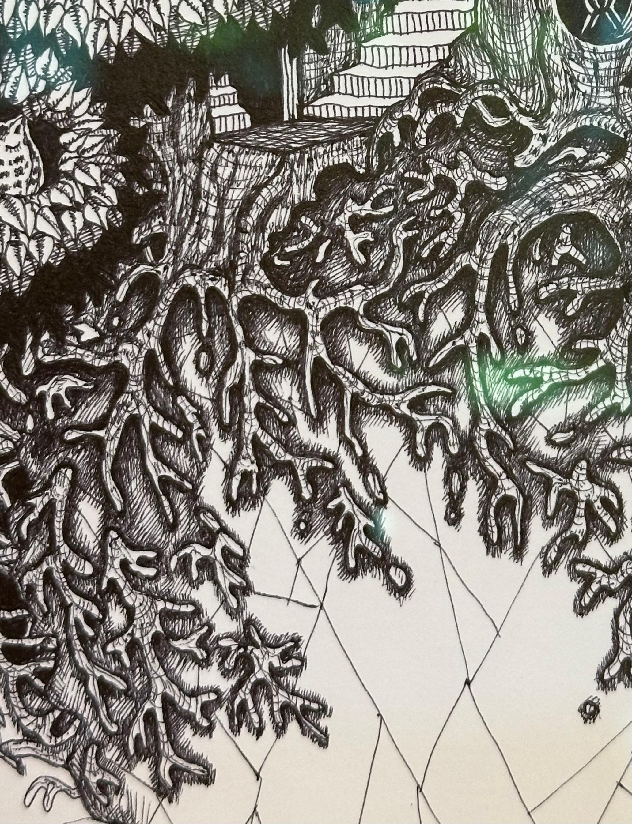 Soul Flowers 47 Floating Land, Forest Life, Tree, Roots, Windows Black and White - Contemporary Art by Michiyo Ihara